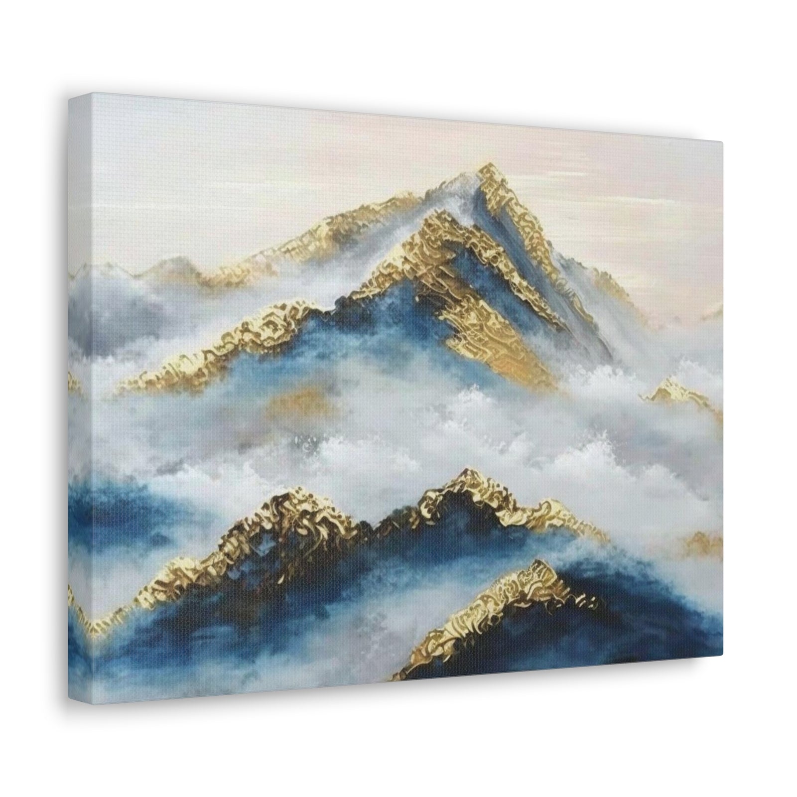 Large Mountain With Clouds Gold and Blue Landscape Painting Canvas Wall Art for Home Decor Ready-to-Hang-Express Your Love Gifts