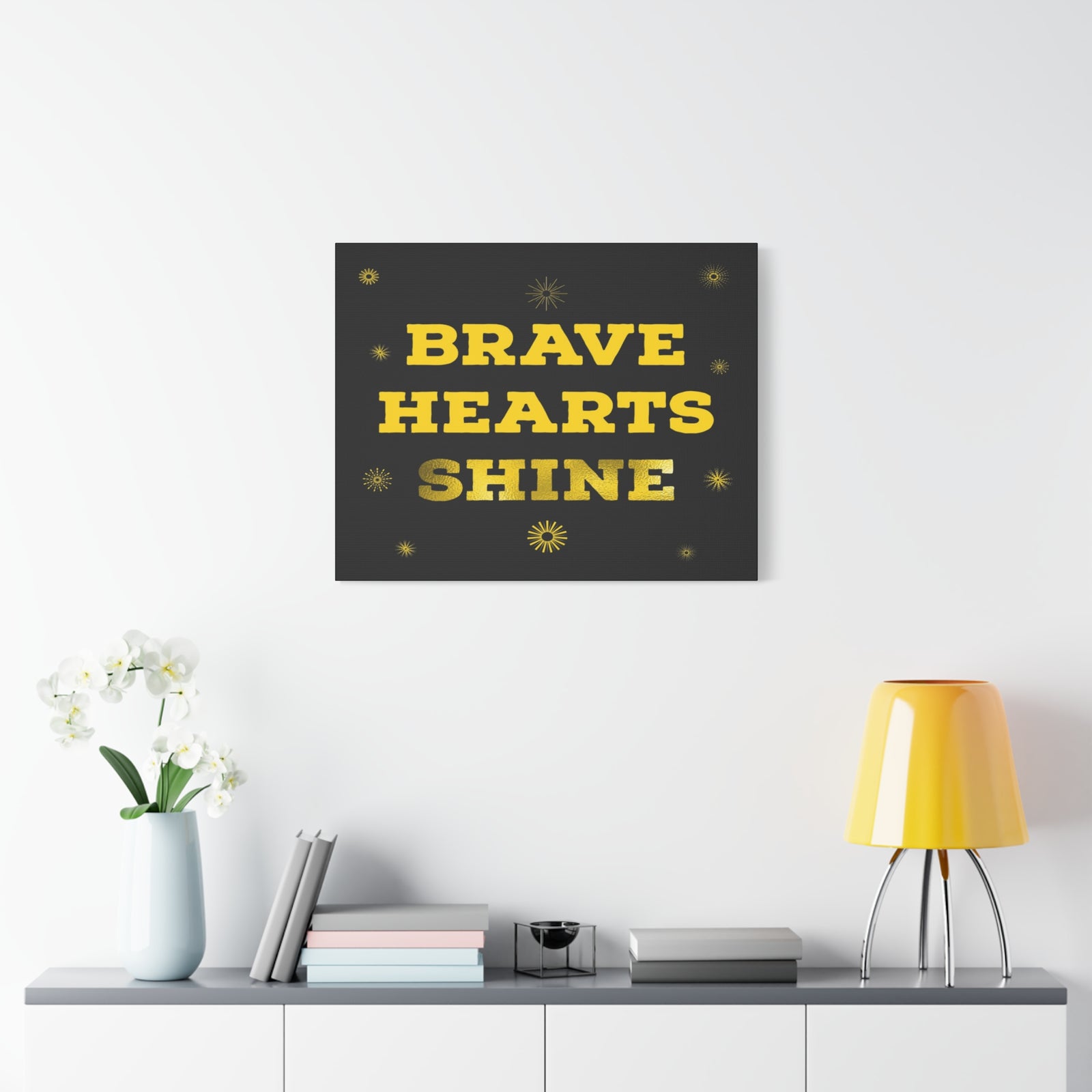 Brave Hearts Shine Inspirational Motivational Quote Canvas Wall Art for Home Decor Ready-to-Hang-Express Your Love Gifts