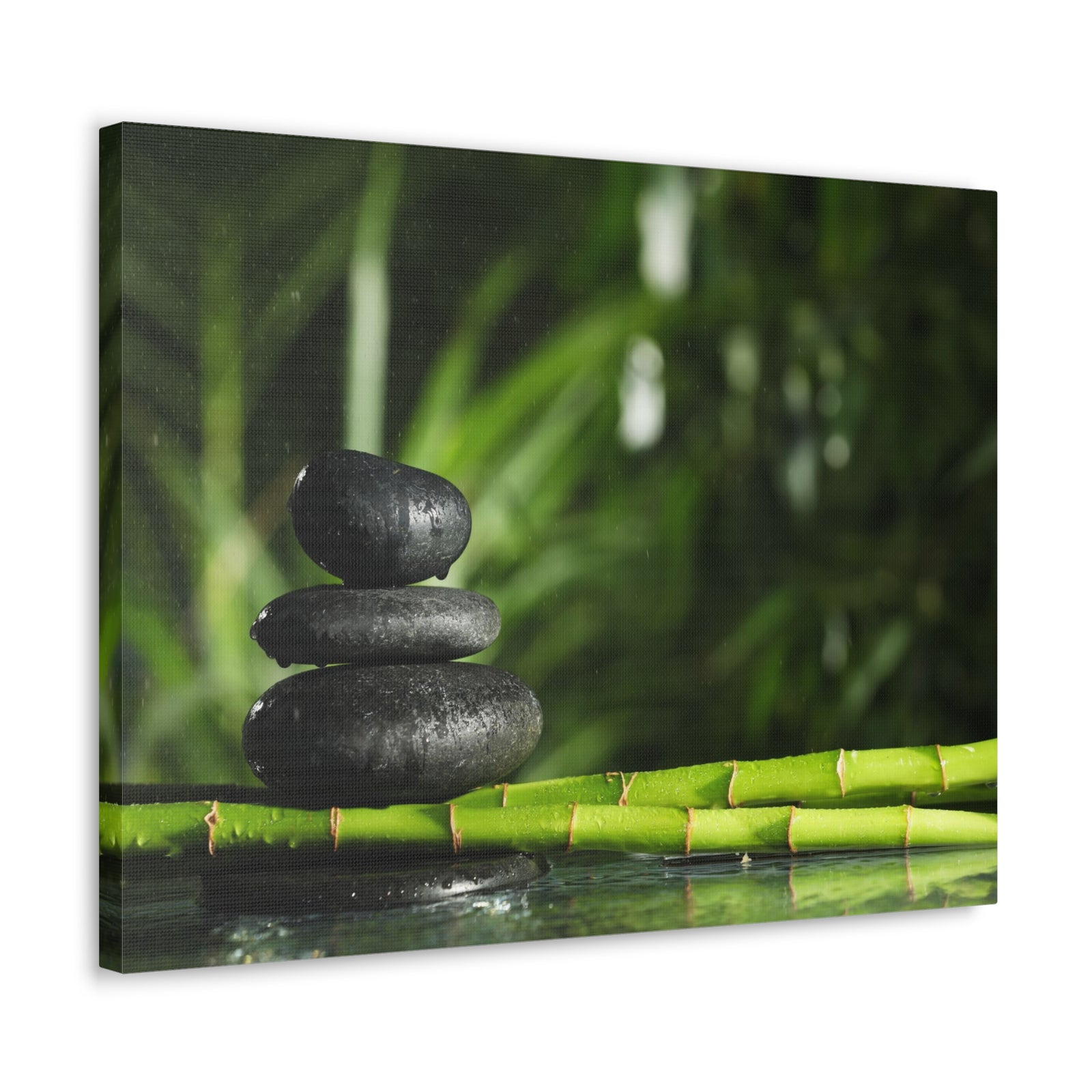 Stacked Stones on Bamboo Forest Floral Nature Photography Canvas Wall Art for Home Decor Ready-to-Hang-Express Your Love Gifts