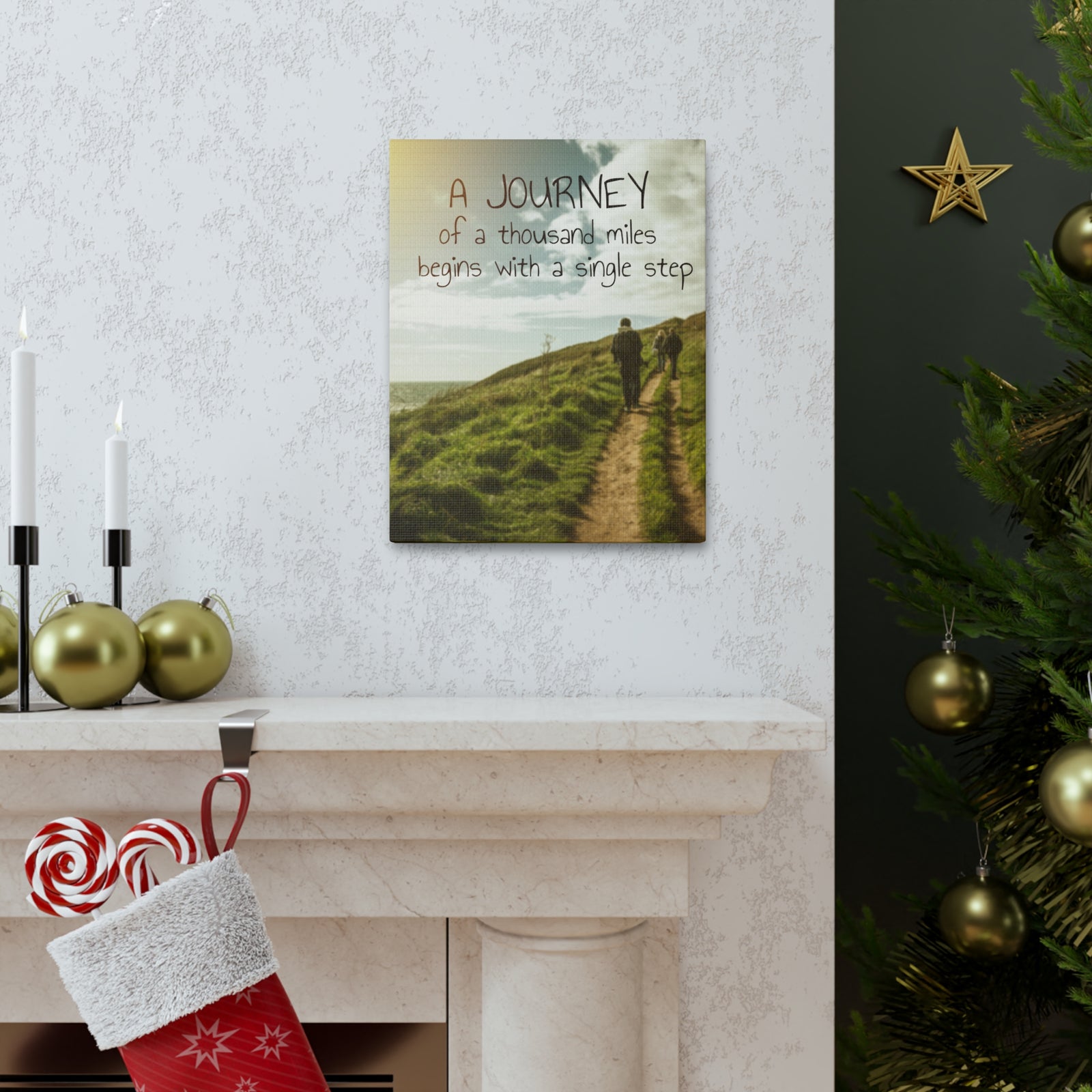 Inspirational Quote Canvas A Journey Of A Thousand Miles Motivational Print Ready to Hang Artwork-Express Your Love Gifts