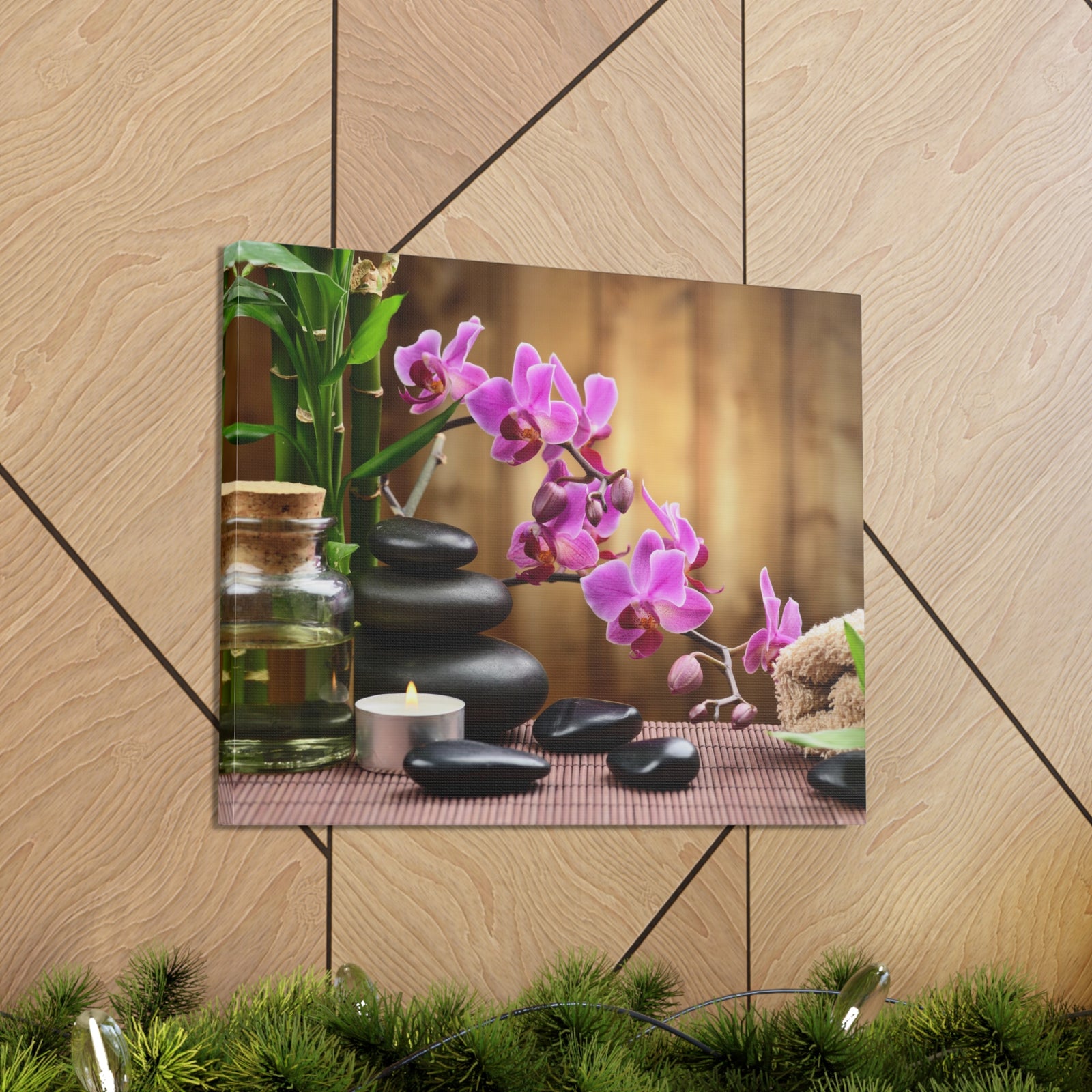 Bamboo Stones Orchid Forest Floral Nature Photography Canvas Wall Art for Home Decor Ready-to-Hang-Express Your Love Gifts