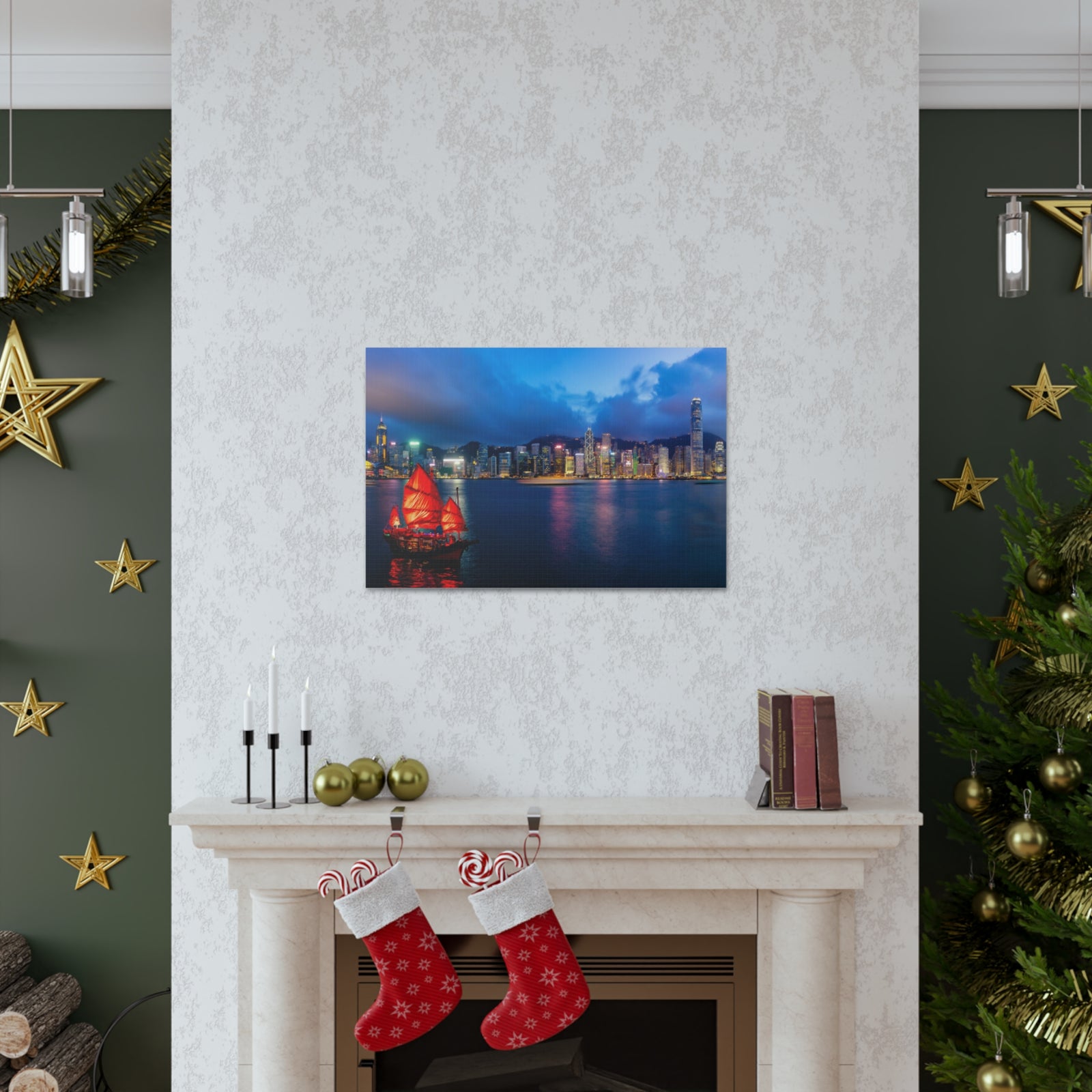 Hong Kong Night Skyline Canvas Artwork High-Quality Breathtaking Stunning Cityscape for Home Decor Ready to Hang-Express Your Love Gifts