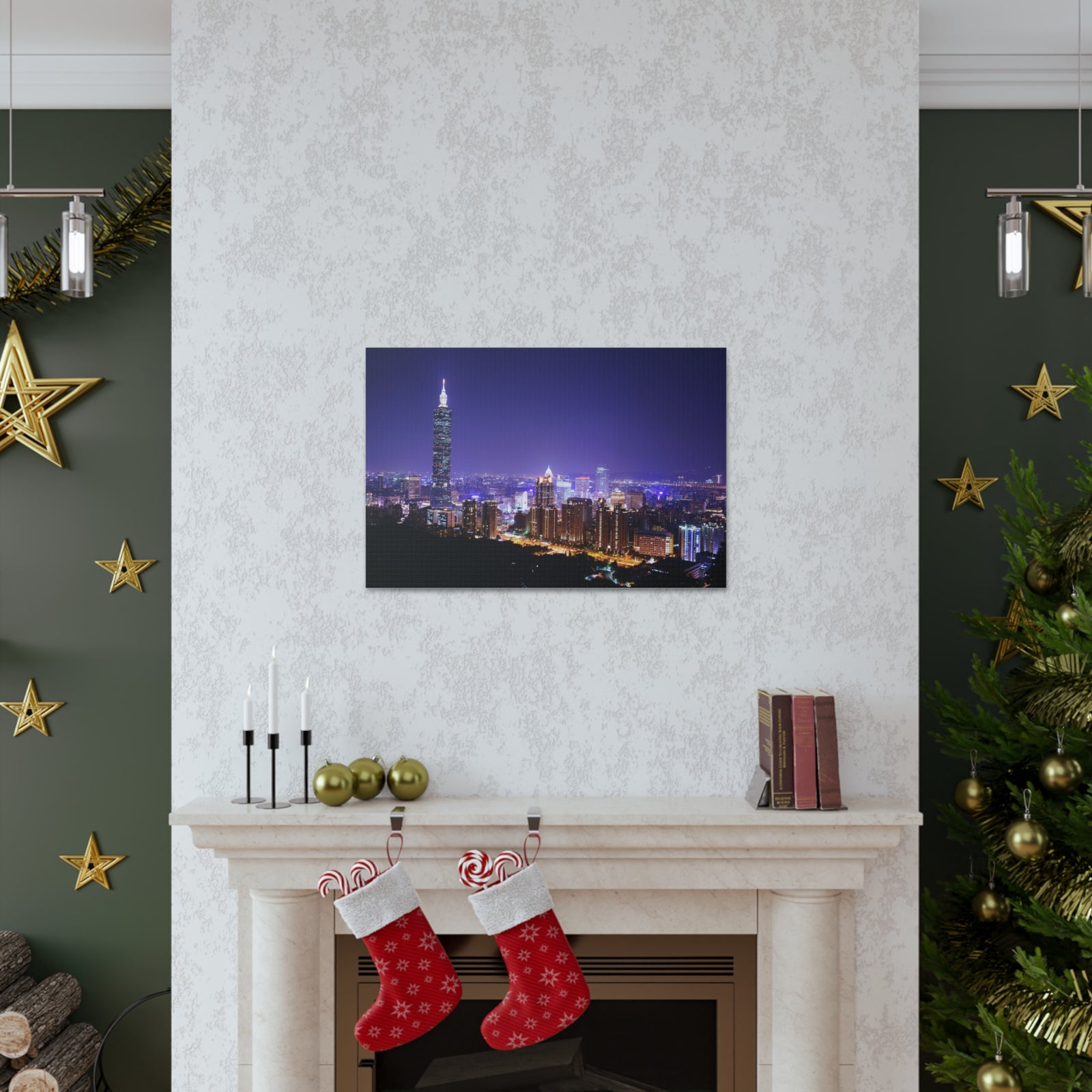 Taipei Night Skyline Canvas Artwork High-Quality Breathtaking Stunning Cityscape for Home Decor Ready to Hang-Express Your Love Gifts