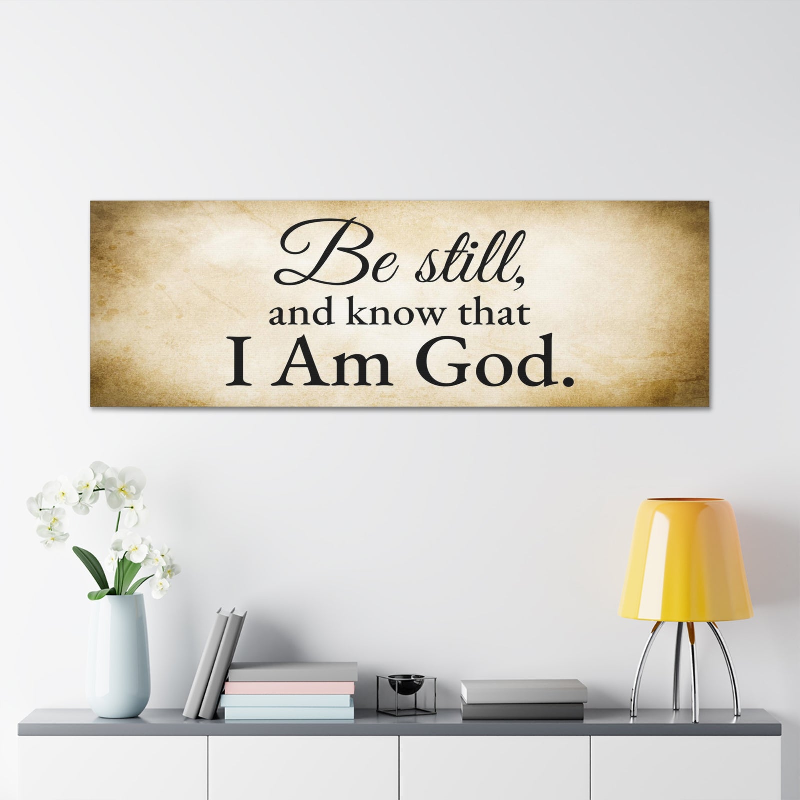 Scripture Walls Be Still Psalm 46:10 Gold Bible Verse Canvas Christian Wall Art Ready to Hang Unframed-Express Your Love Gifts