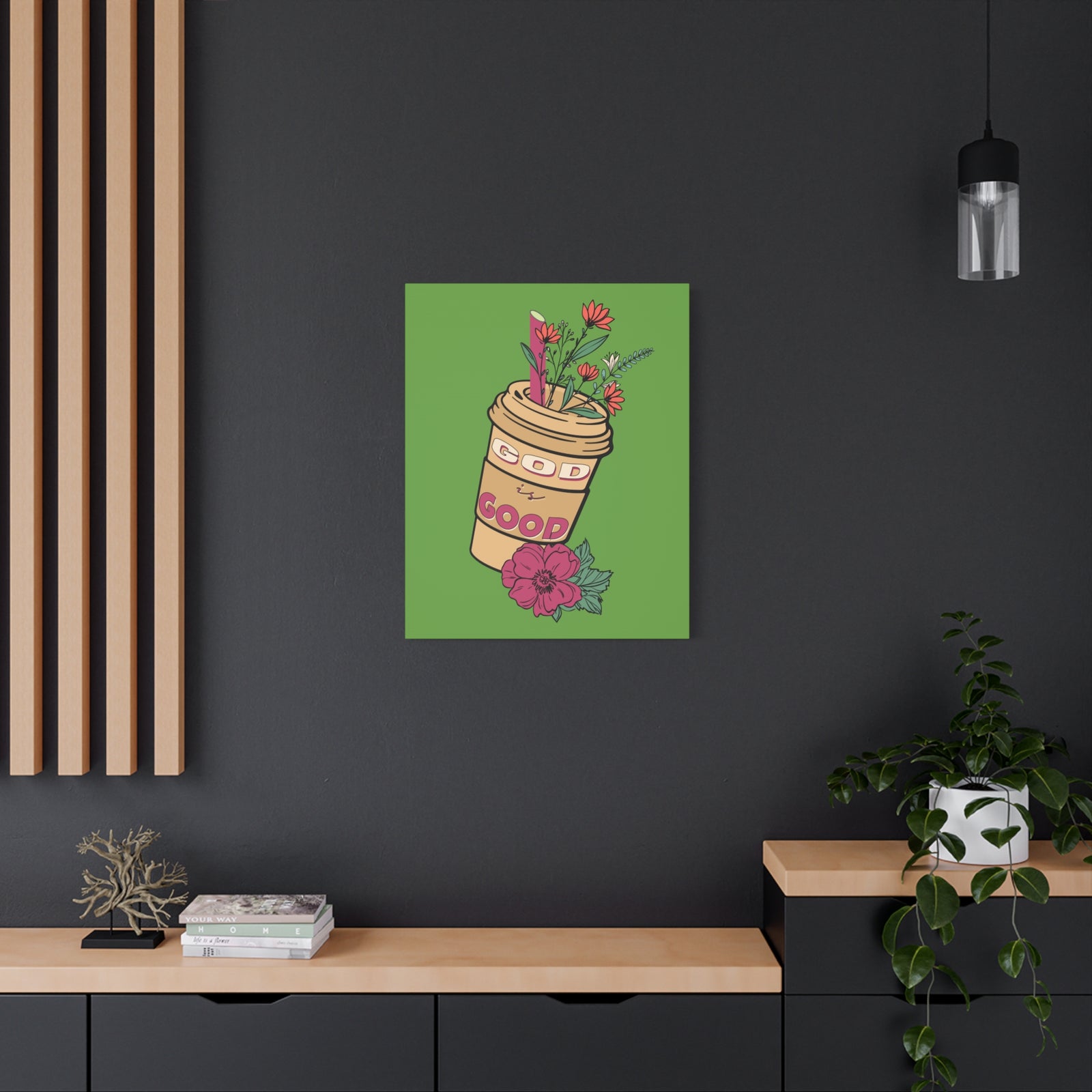 Scripture Canvas God Is Good Psalm 100:5 Flower Cup Christian Wall Art Bible Verse Print Ready to Hang-Express Your Love Gifts