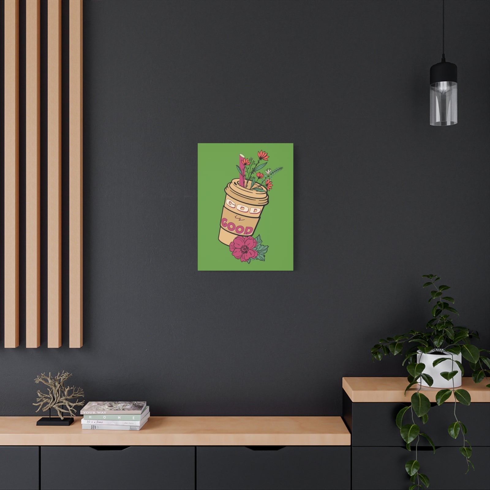 Scripture Canvas God Is Good Psalm 100:5 Flower Cup Christian Wall Art Bible Verse Print Ready to Hang-Express Your Love Gifts