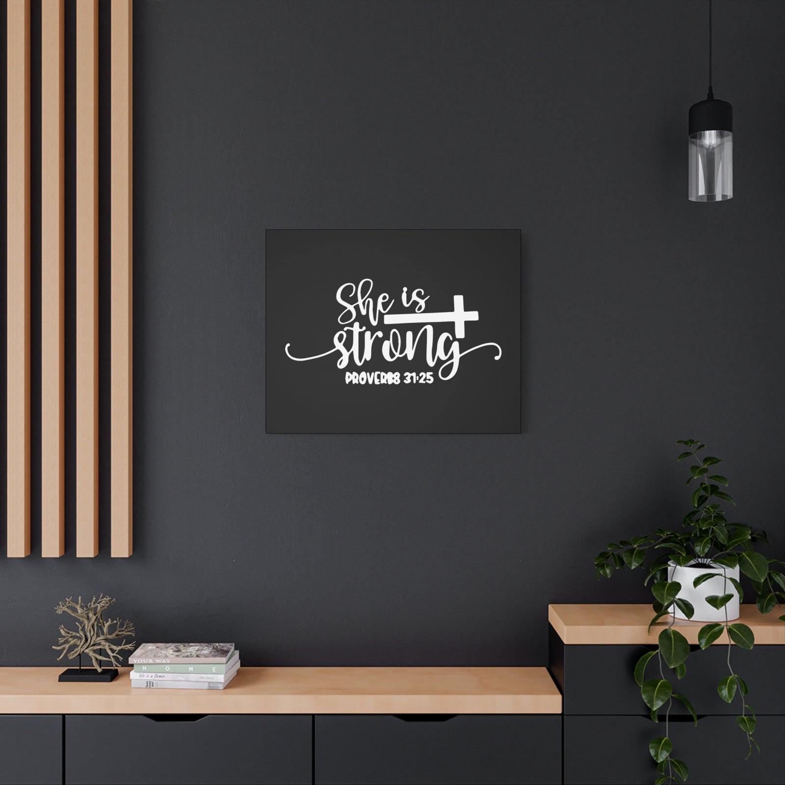Scripture Canvas She Is Strong Proverbs 31:25 Christian Wall Art Bible Verse Print Ready to Hang-Express Your Love Gifts