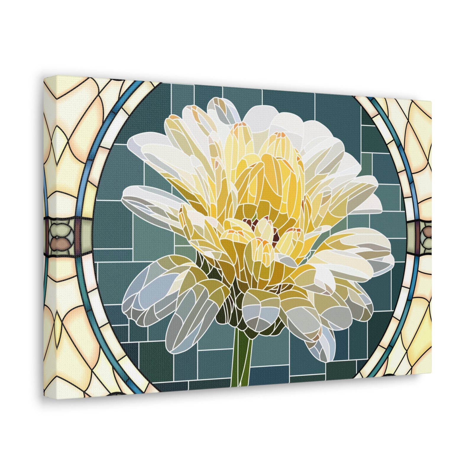 White Calendula Flower Mosaic In Stained Glass Canvas Wall Art for Home Decor Ready-to-Hang-Express Your Love Gifts