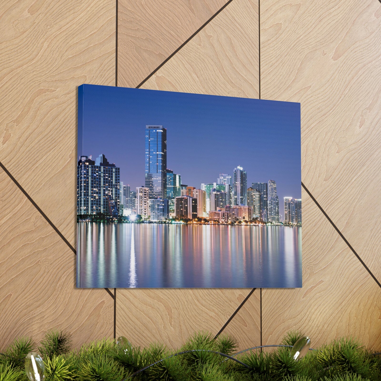 Miami Night Skyline Canvas Artwork High-Quality Breathtaking Stunning Cityscape for Home Decor Ready to Hang-Express Your Love Gifts