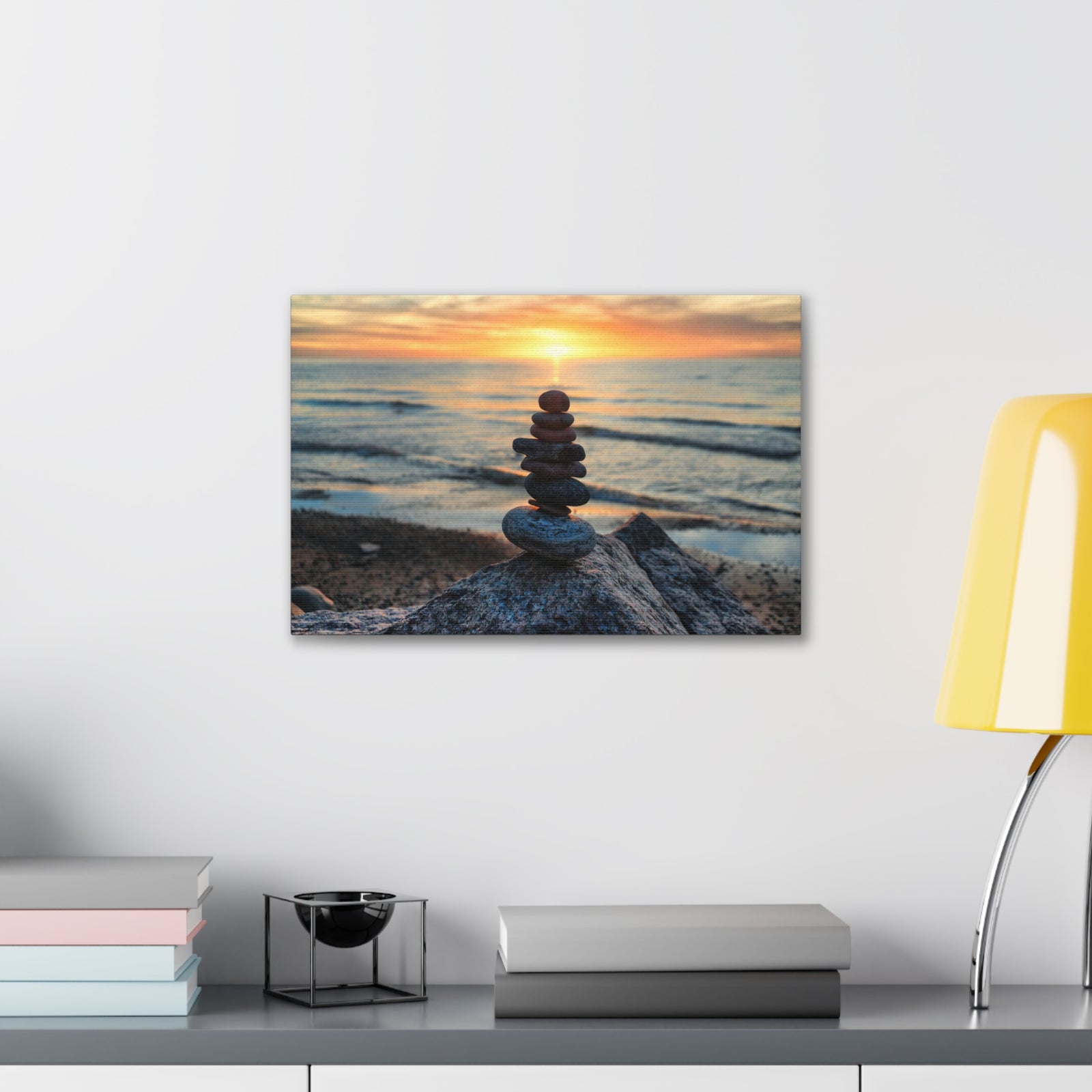 Pebbles Stack Over Beach Nature Wilderness Photography Canvas Wall Art for Home Decor Ready-to-Hang-Express Your Love Gifts