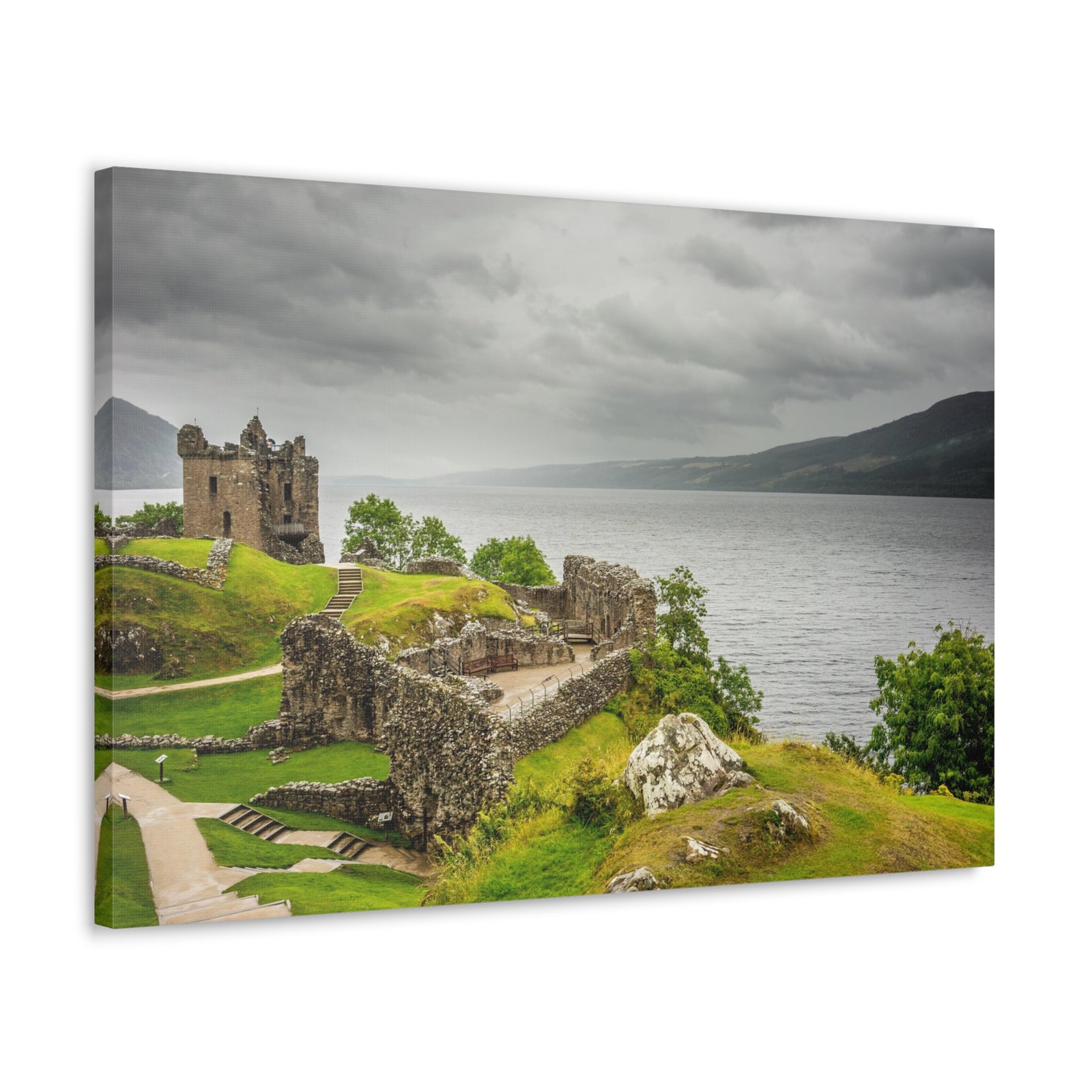 Loch Ness Scotland Modern Ruins of Urquhart Castle Multicolor Scenic Nature Photography Canvas Home Office Decor Ready to Hang-Express Your Love Gifts