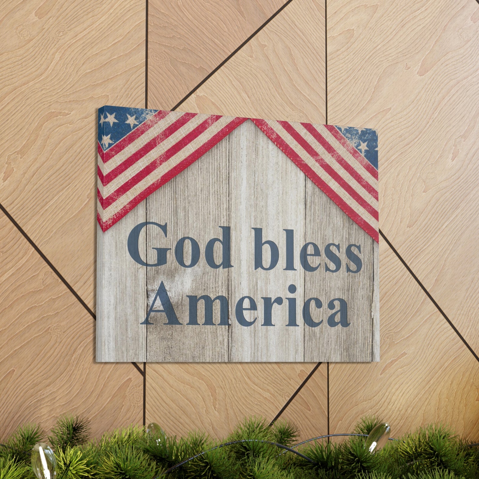 God Bless America Patriotic Message Canvas Wall Art for Home Decor Ready-to-Hang-Express Your Love Gifts