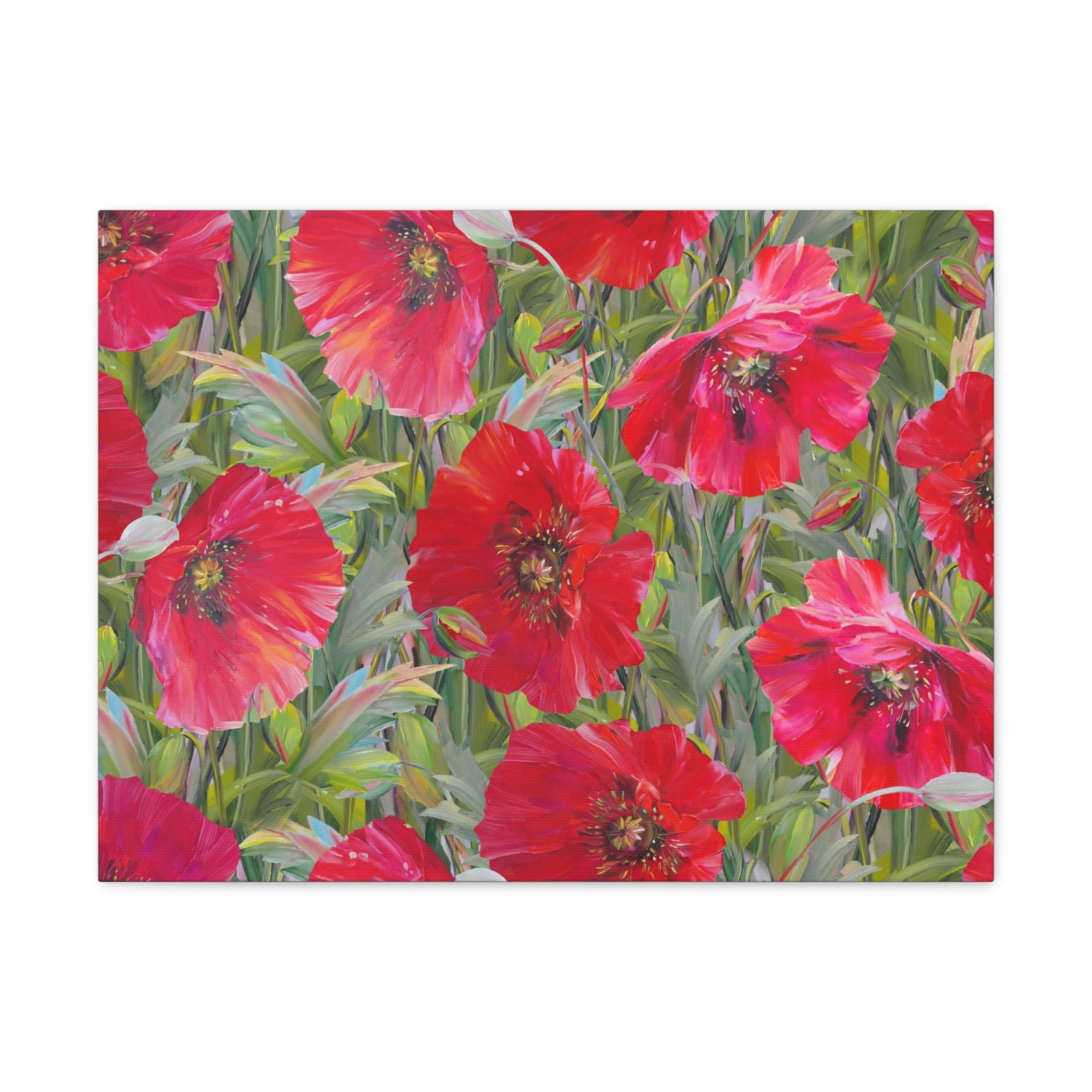Seamless Floral Pattern Red Poppies Flower Canvas Wall Art for Home Decor Ready-to-Hang-Express Your Love Gifts