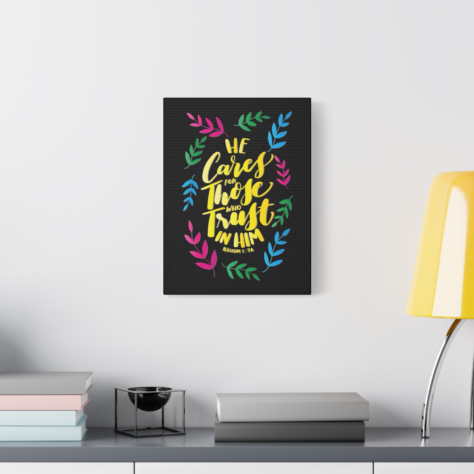 Scripture Canvas Trust In Him Nahum 1:7A Christian Wall Art Bible Verse Print Ready to Hang-Express Your Love Gifts