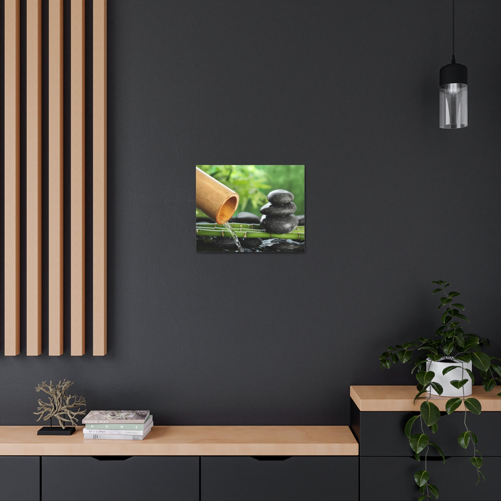 Traditional Bamboo Fountain Forest Floral Nature Photography Canvas Wall Art for Home Decor Ready-to-Hang-Express Your Love Gifts