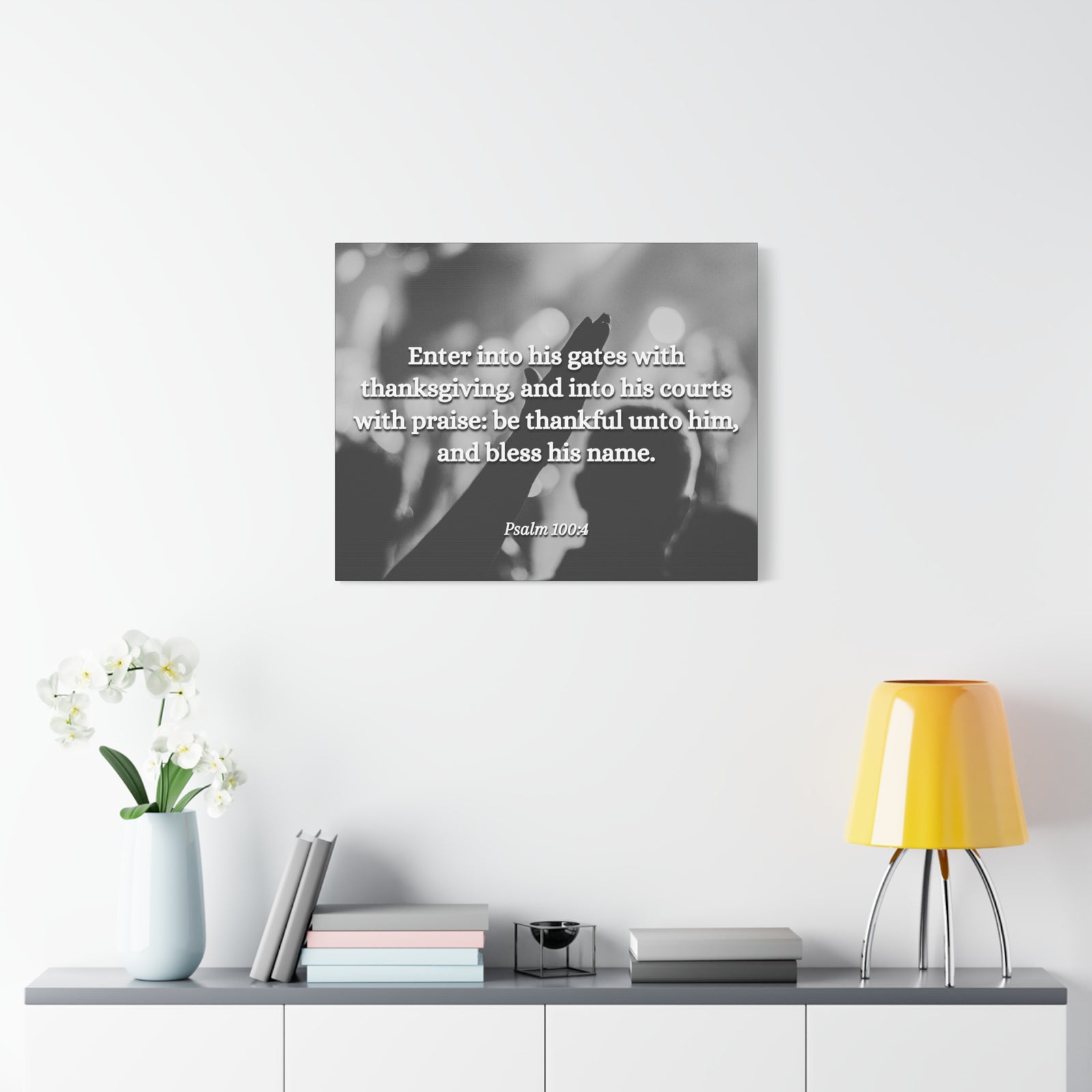 Scripture Canvas Bless His Name Psalms 100:4 Christian Wall Art Bible Verse Print Ready to Hang-Express Your Love Gifts