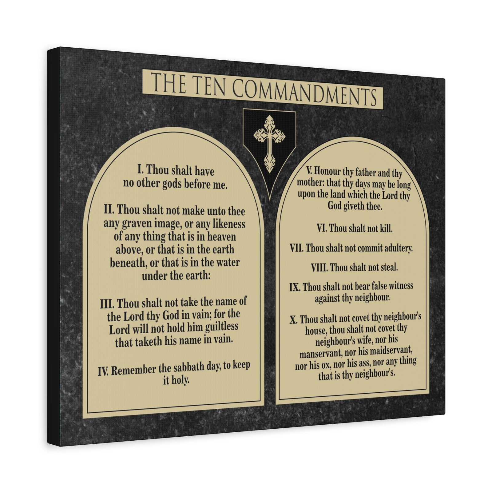 Scripture Canvas Ten Commandments Tablets Brown Christian Wall Art Print Ready to Hang-Express Your Love Gifts
