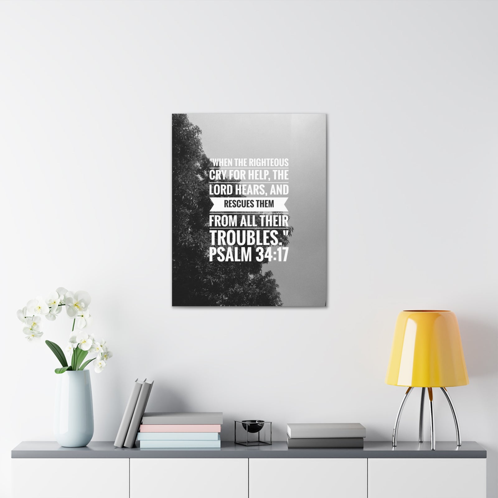 Scripture Canvas Rescues Them Psalm 34:17 Christian Wall Art Bible Verse Print Ready to Hang-Express Your Love Gifts