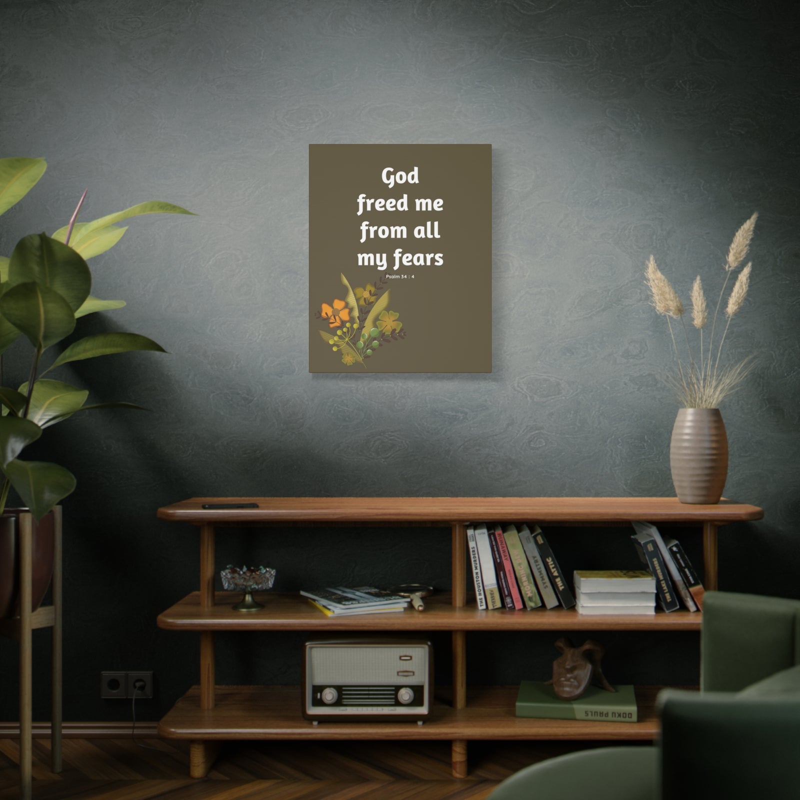Scripture Canvas God Freed Me Psalm 34:4 Christian Wall Art Bible Verse Print Ready to Hang-Express Your Love Gifts