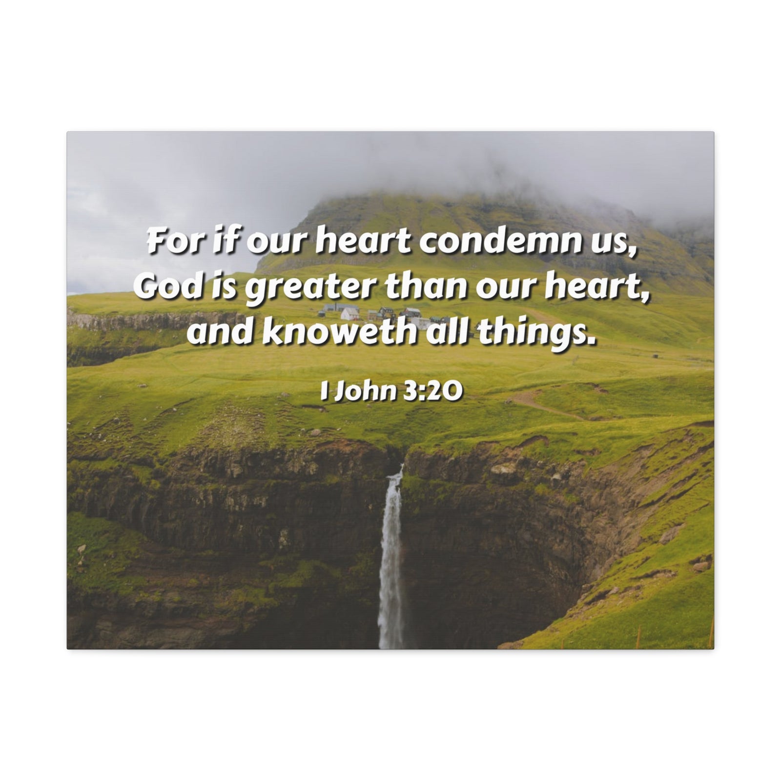 Scripture Canvas God Is Greater 1 John 3:20 Christian Wall Art Bible Verse Print Ready to Hang-Express Your Love Gifts