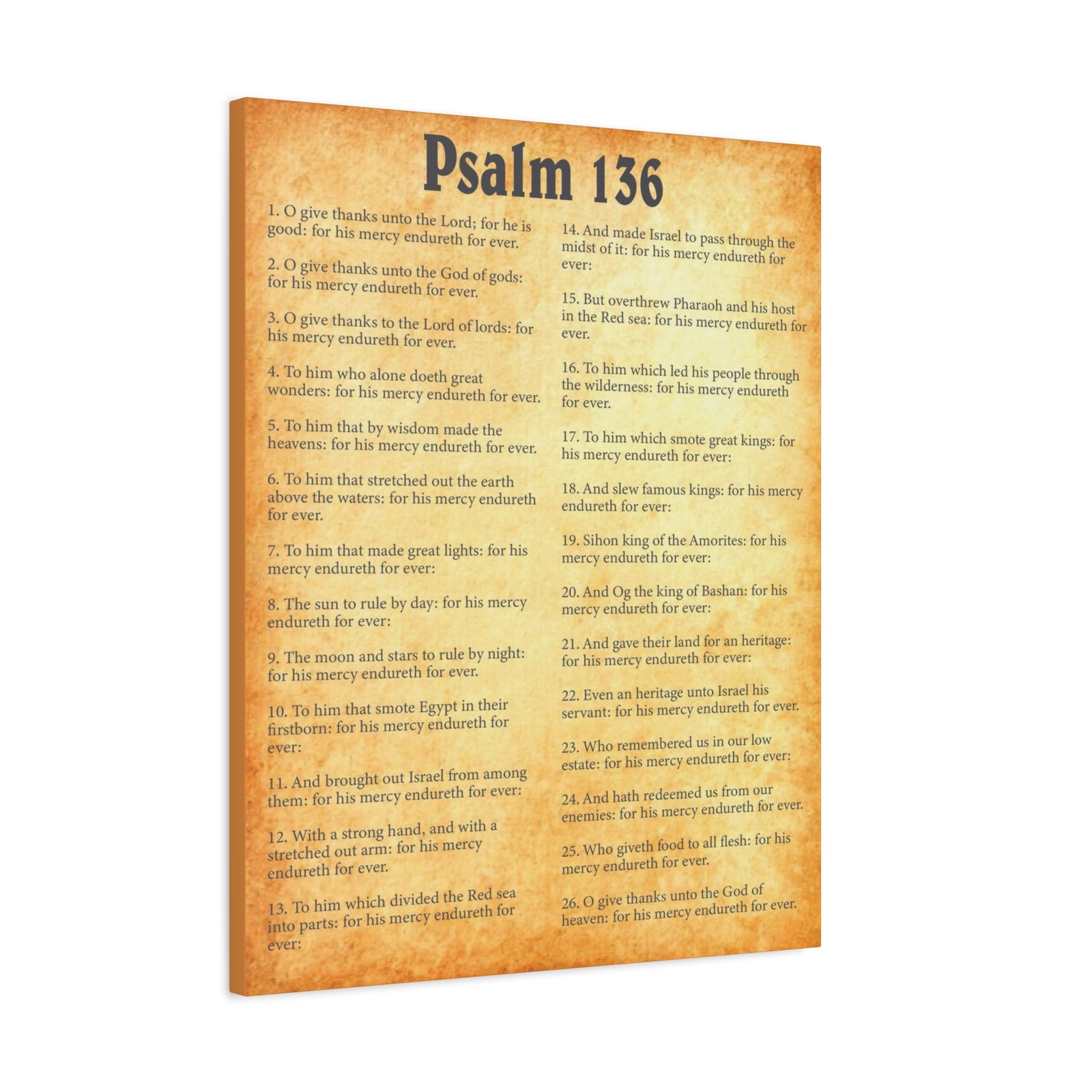 Scripture Walls Psalm 136 Gold Bible Chapter Canvas Christian Wall Art Ready to Hang-Express Your Love Gifts