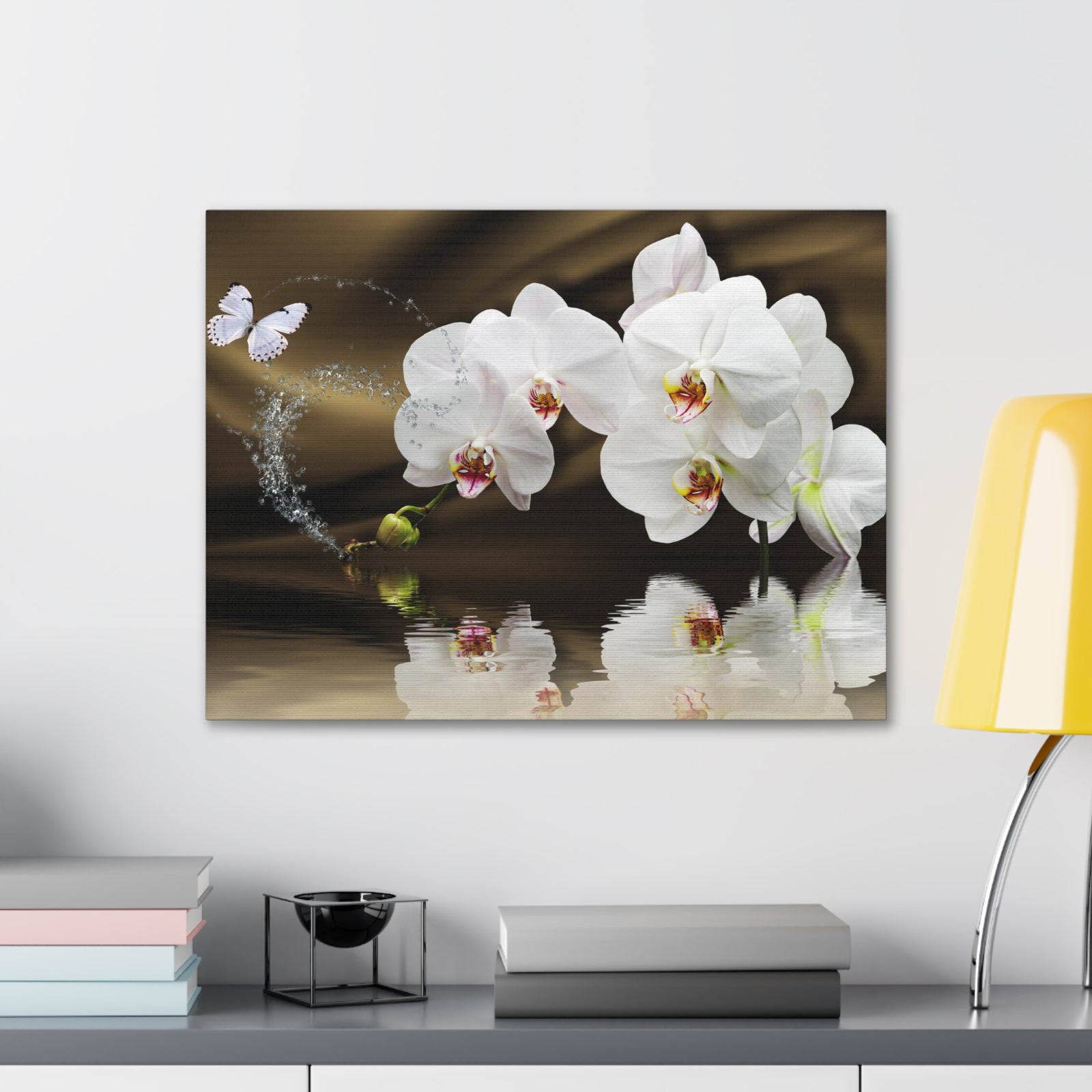 Orchids Reflected in Water Flower Canvas Wall Art for Home Decor Ready-to-Hang-Express Your Love Gifts