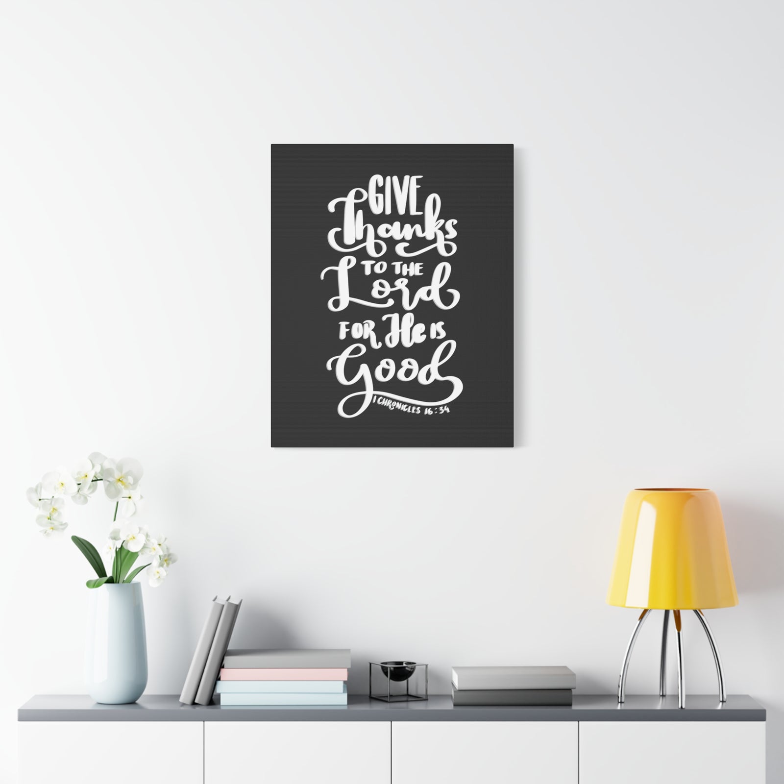 Scripture Walls Give Thanks To The Lord 1 Chronicles 16:34 Bible Verse Canvas Christian Wall Art Ready to Hang-Express Your Love Gifts