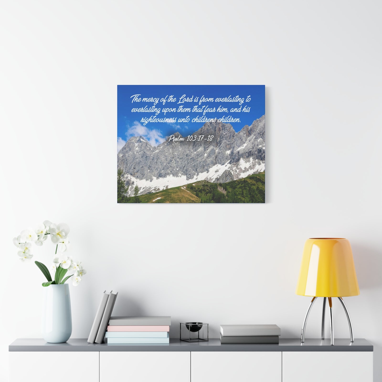 Scripture Canvas The Mercy of The Lord Psalm 103:17-18 Christian Wall Art Bible Verse Print Ready to Hang-Express Your Love Gifts