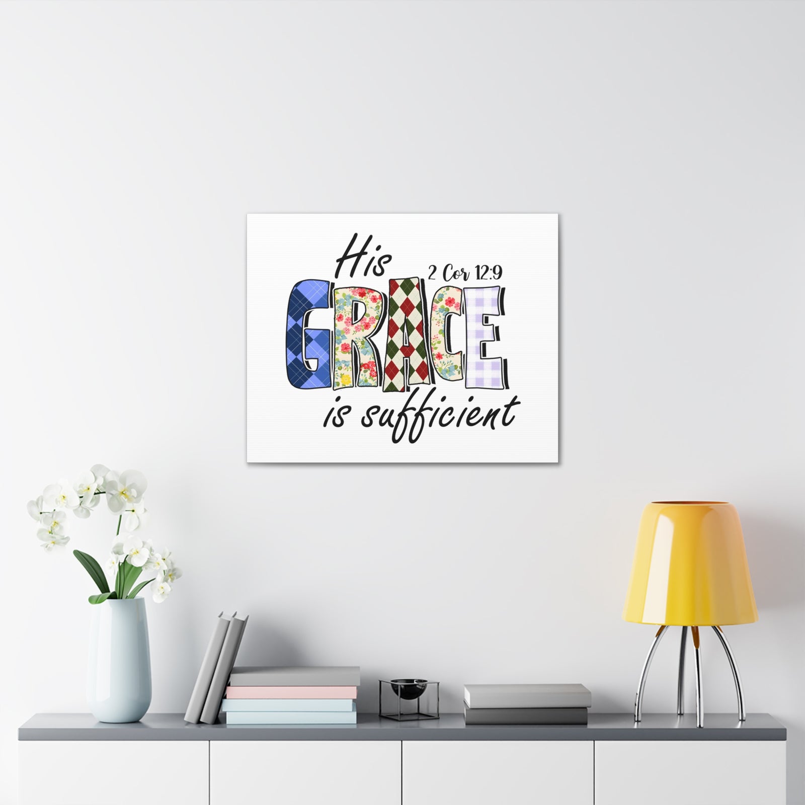 Scripture Walls 2 Corinthians 12:9 His Grace is Sufficient Bible Verse Canvas Christian Wall Art Ready to Hang Unframed-Express Your Love Gifts