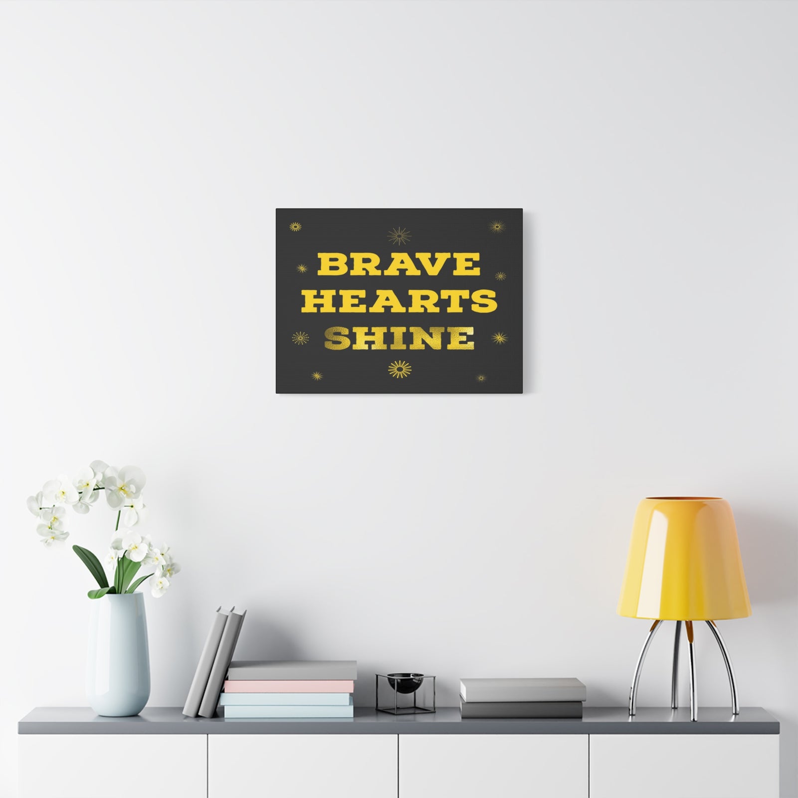 Brave Hearts Shine Inspirational Motivational Quote Canvas Wall Art for Home Decor Ready-to-Hang-Express Your Love Gifts