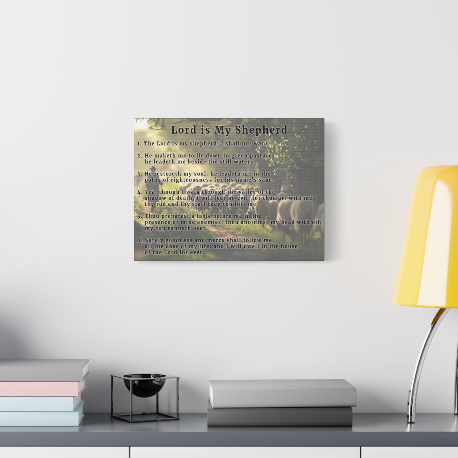 Scripture Walls Lord is My Shepherd Psalm 23 Green Bible Verse Canvas Christian Wall Art Ready to Hang Unframed-Express Your Love Gifts