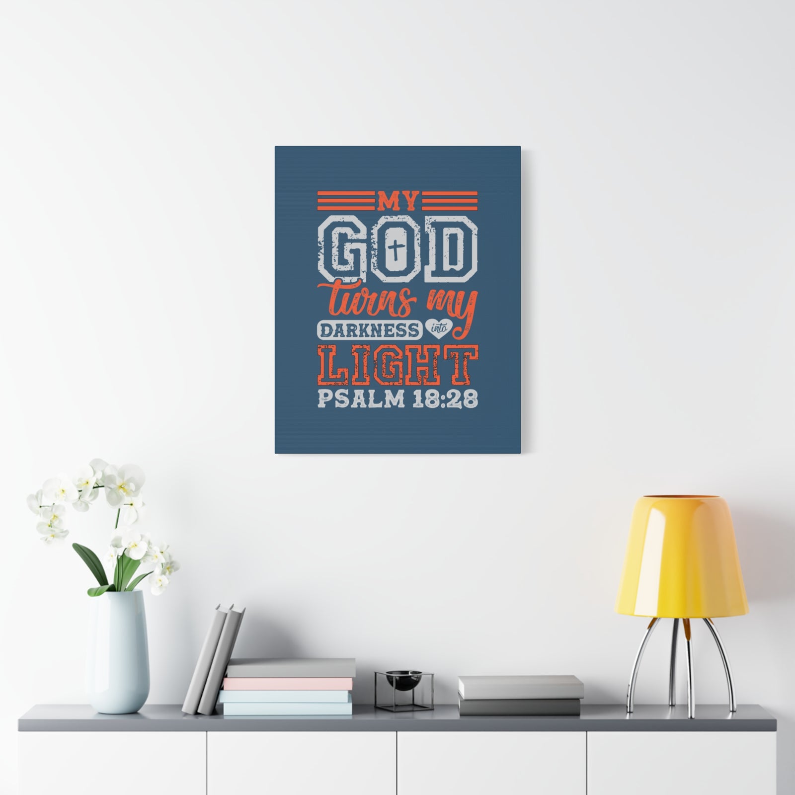 Scripture Walls My God Wins Psalm 18:28 Dark Blue Bible Verse Canvas Christian Wall Art Ready to Hang-Express Your Love Gifts