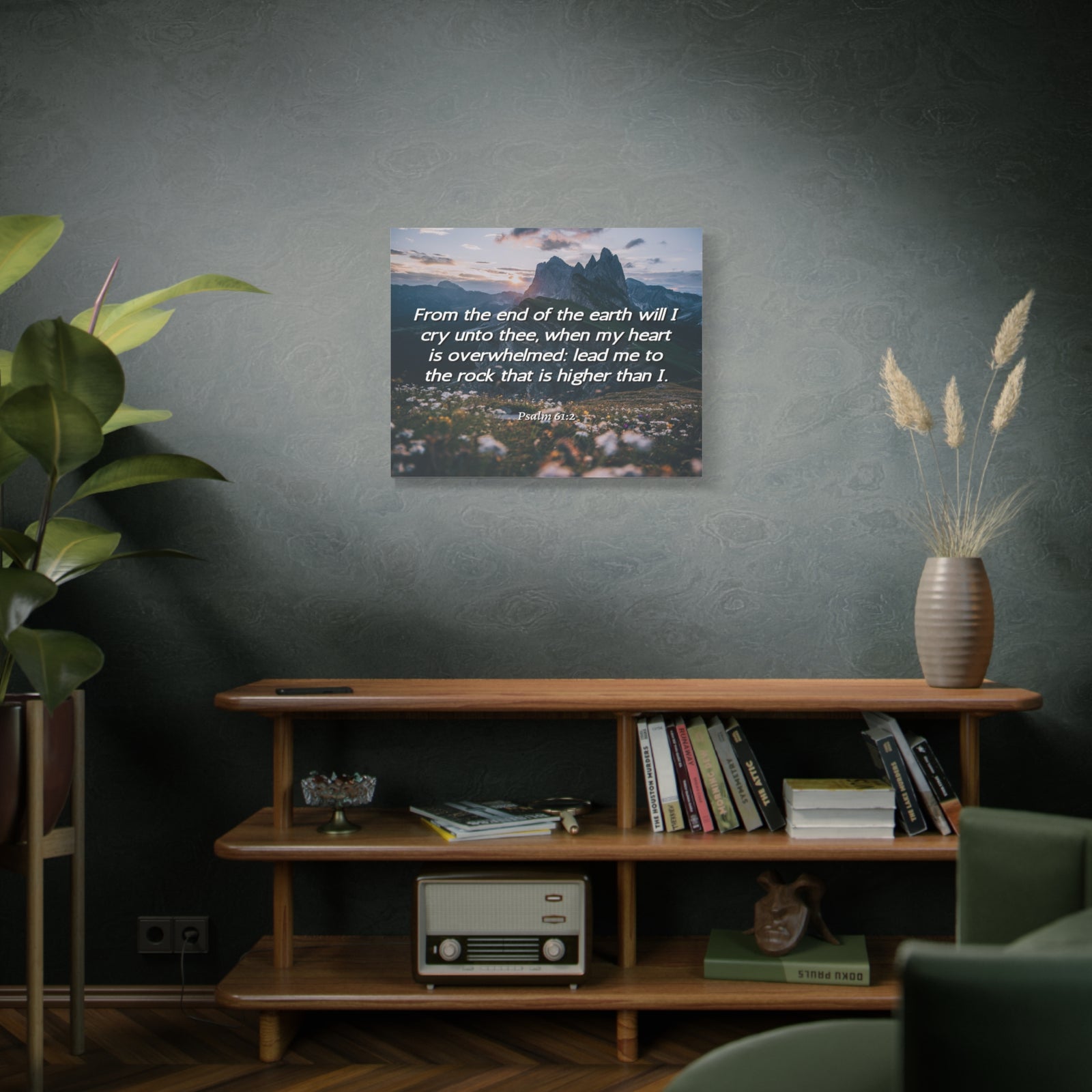 Scripture Canvas Heart Is Overwhelmed Psalms 61:2 Christian Wall Art Bible Verse Print Ready to Hang-Express Your Love Gifts
