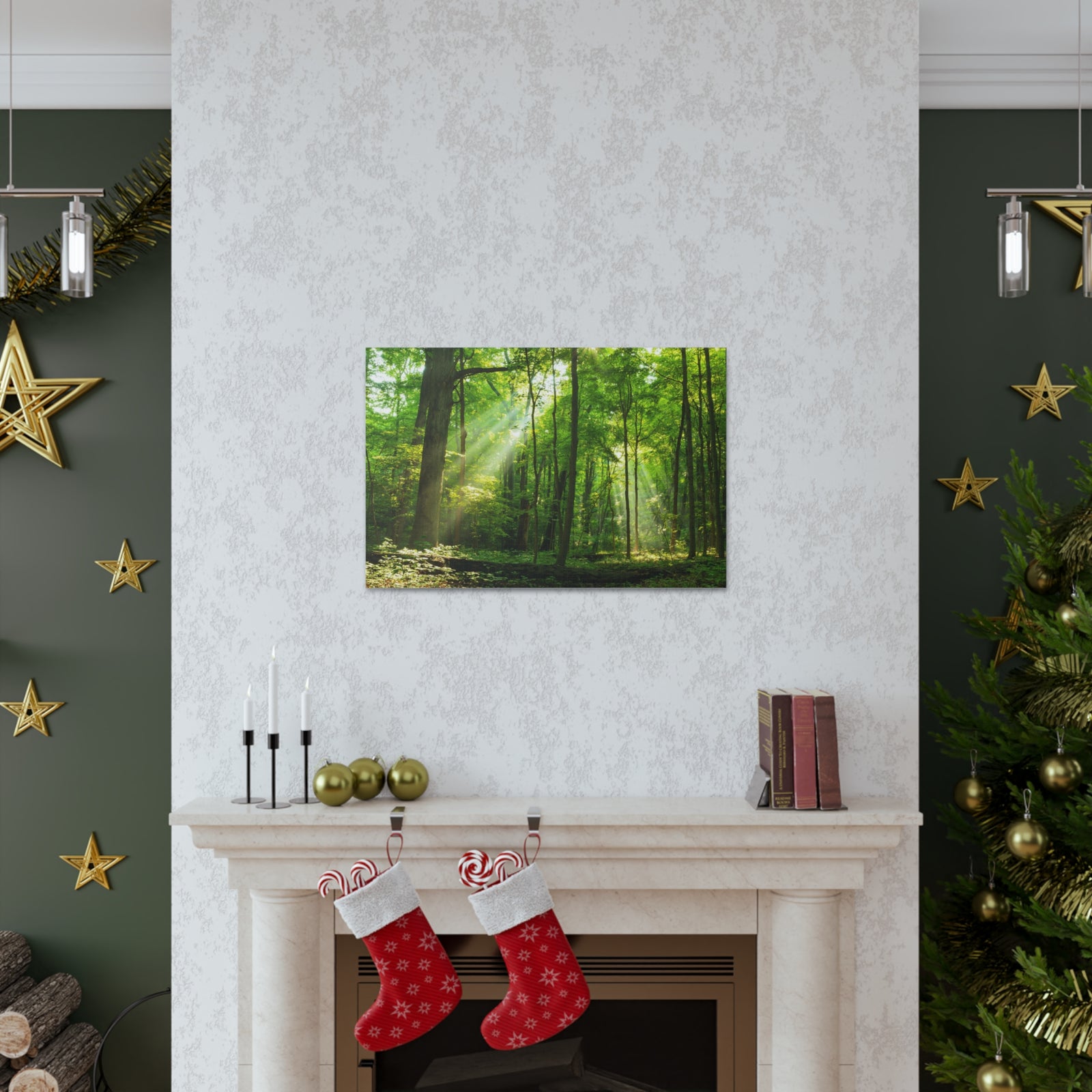 Green Forest Summer Sunlight Nature Wilderness Photography Canvas Wall Art for Home Decor Ready-to-Hang-Express Your Love Gifts