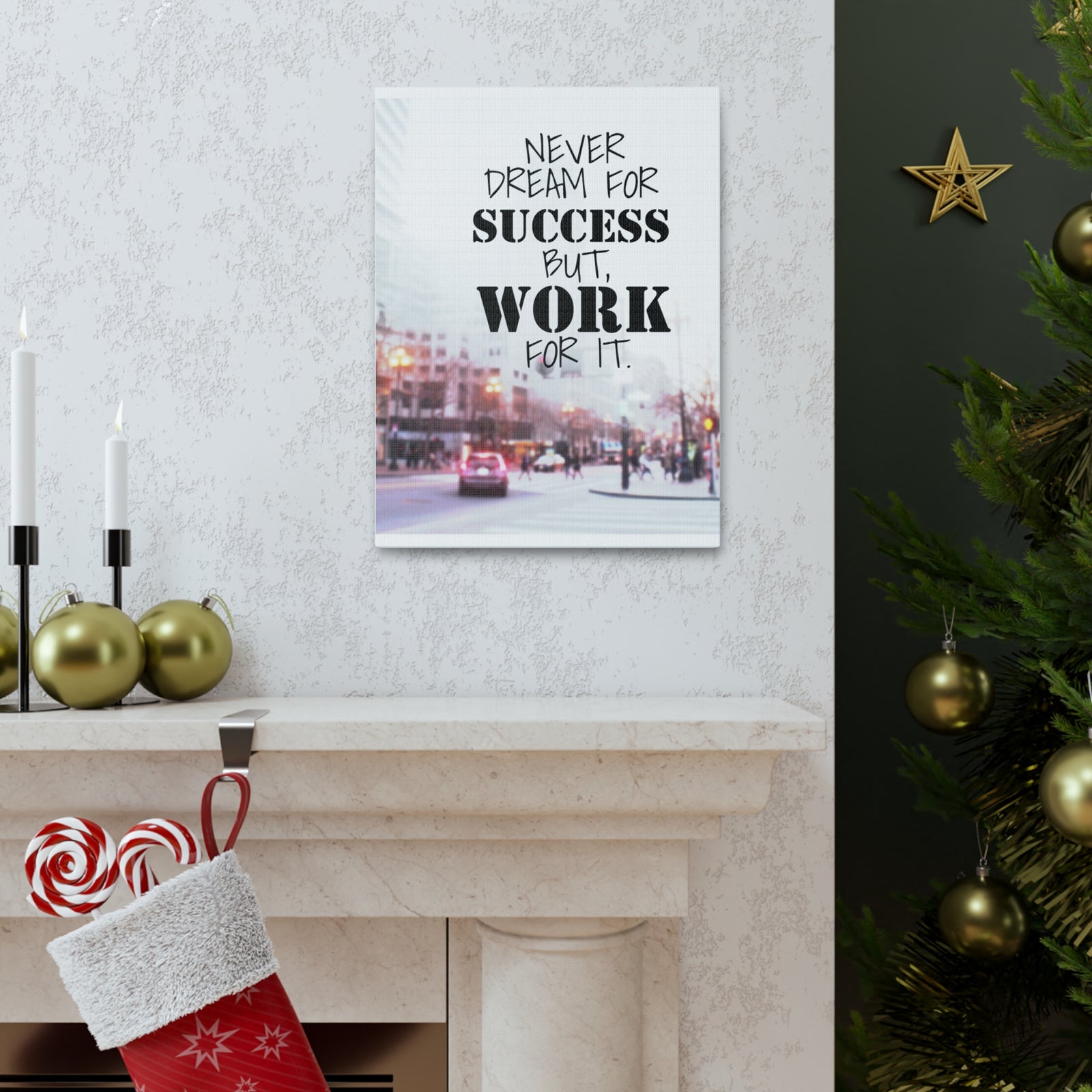 Inspirational Quote Canvas Never Dream For Success But Work For It Wall Art Motivational Motto Inspiring Prints Artwork Decor Ready to Hang-Express Your Love Gifts