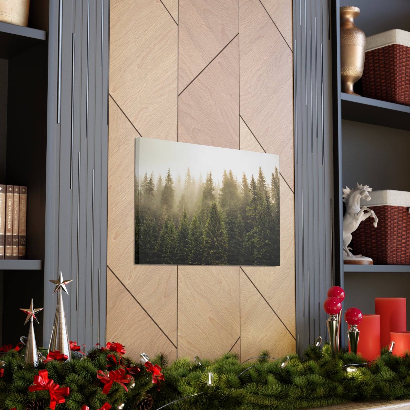 Misty Pine Tree Forest Nature Wilderness Photography Canvas Wall Art for Home Decor Ready-to-Hang-Express Your Love Gifts