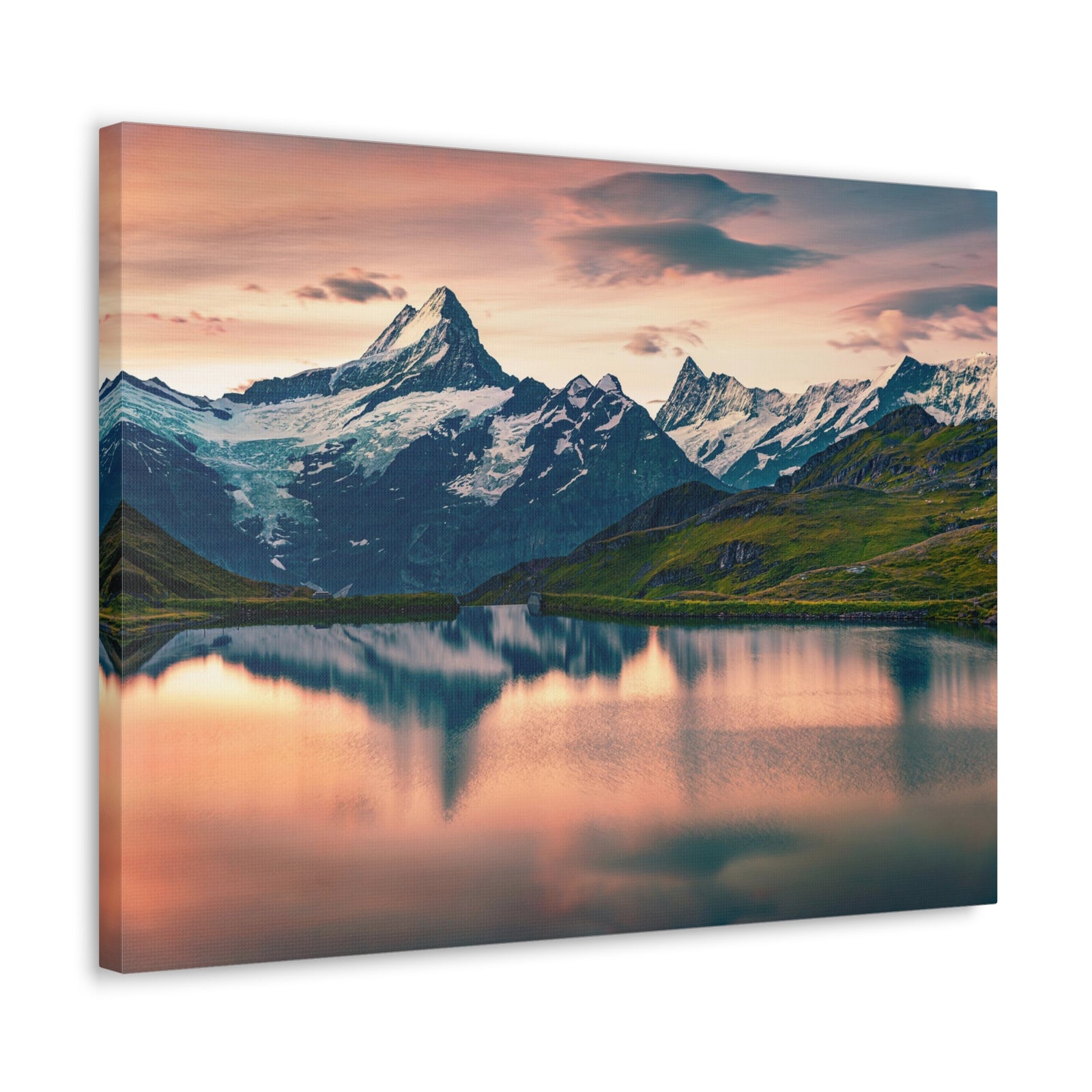 Snow Mountain Lake Summer Nature Wilderness Photography Canvas Wall Art for Home Decor Ready-to-Hang-Express Your Love Gifts