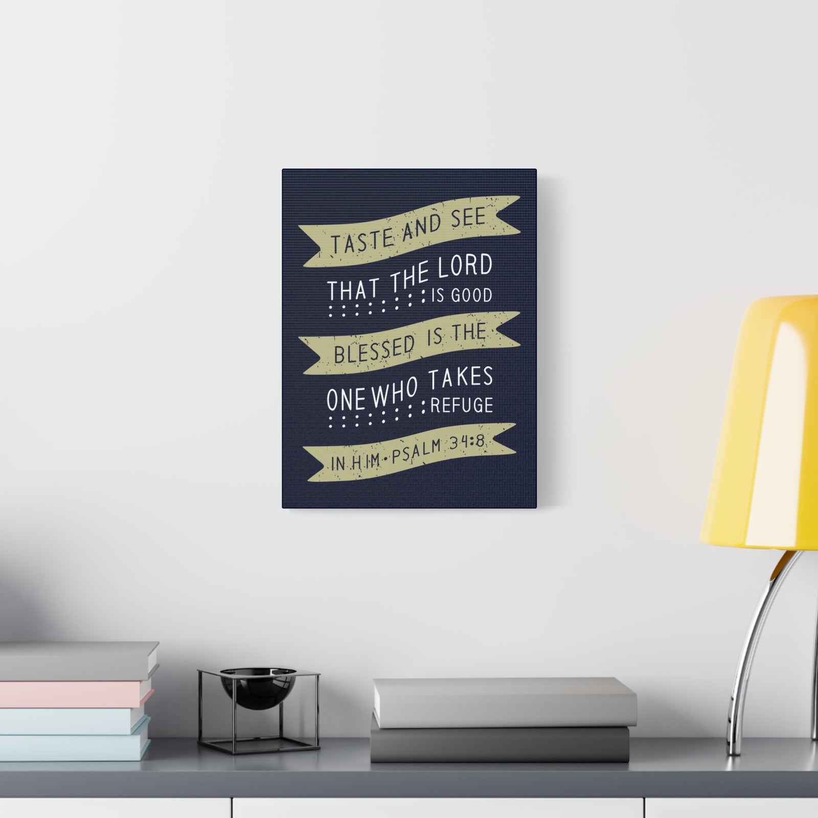 Scripture Canvas Blessed Psalm 34:8 Christian Wall Art Bible Verse Print Ready to Hang-Express Your Love Gifts