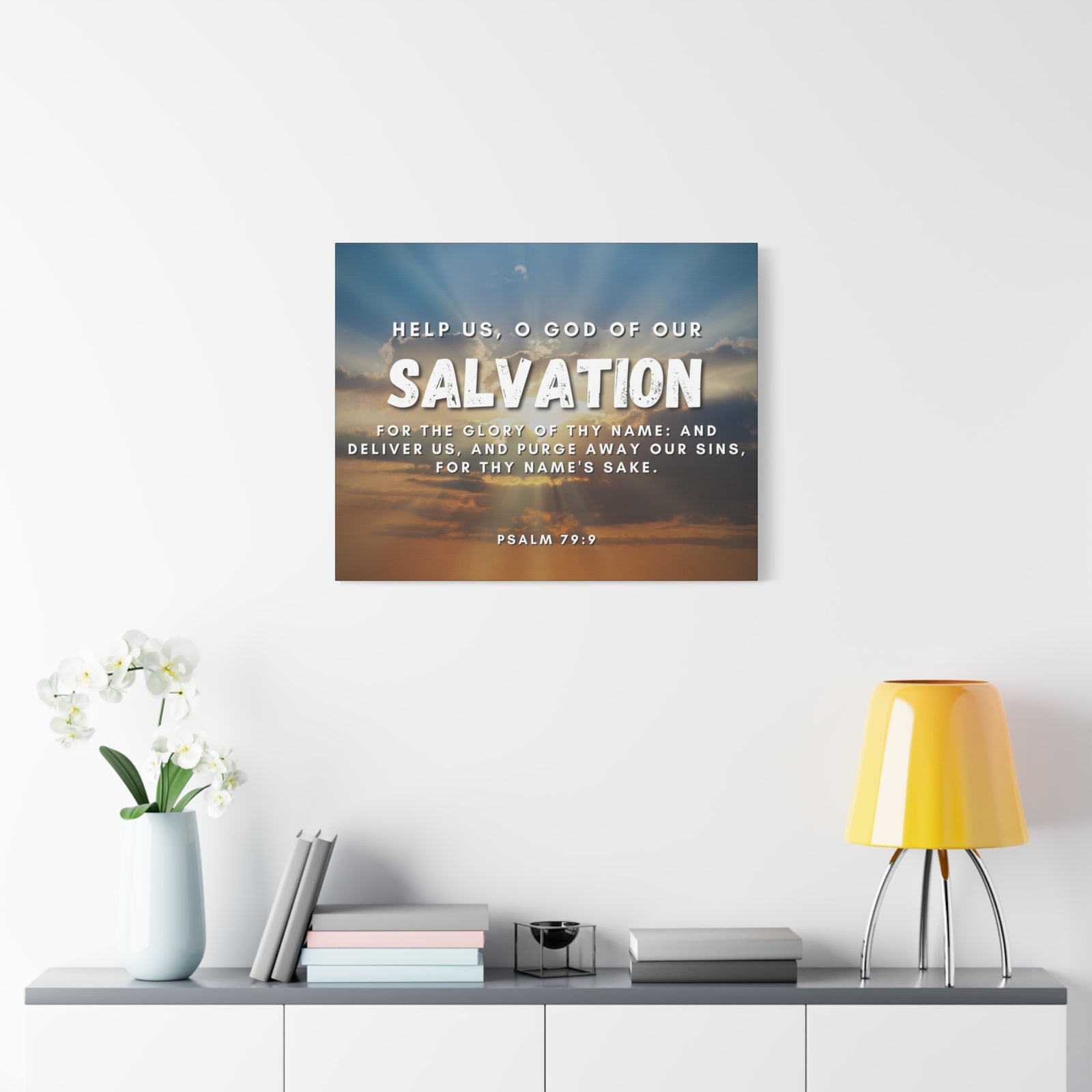 Scripture Canvas Salvation Psalm 79:9 Christian Wall Art Bible Verse Print Ready to Hang-Express Your Love Gifts