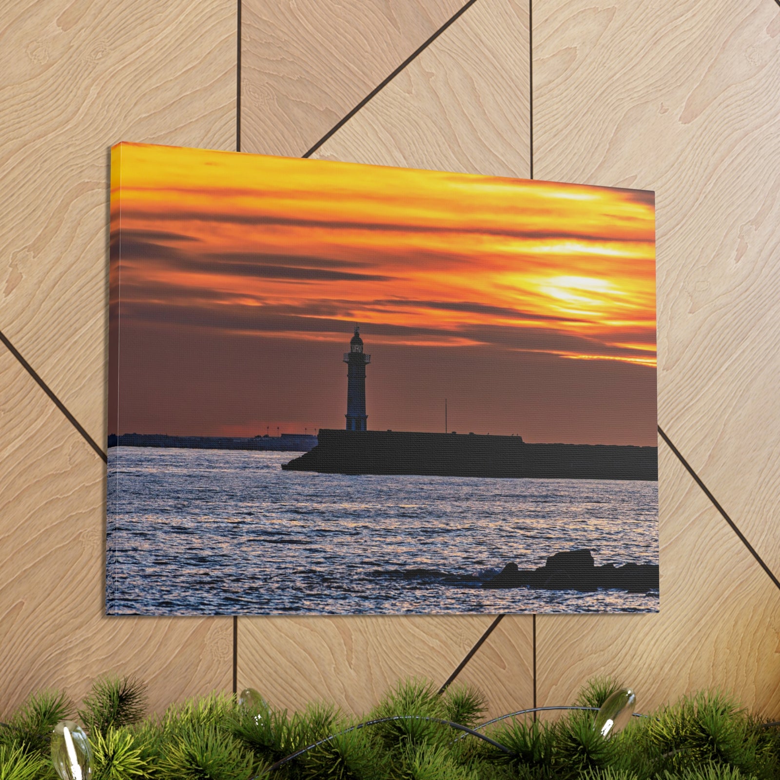 Sunset with Lighthouse Forest Floral Nature Photography Canvas Wall Art for Home Decor Ready-to-Hang-Express Your Love Gifts