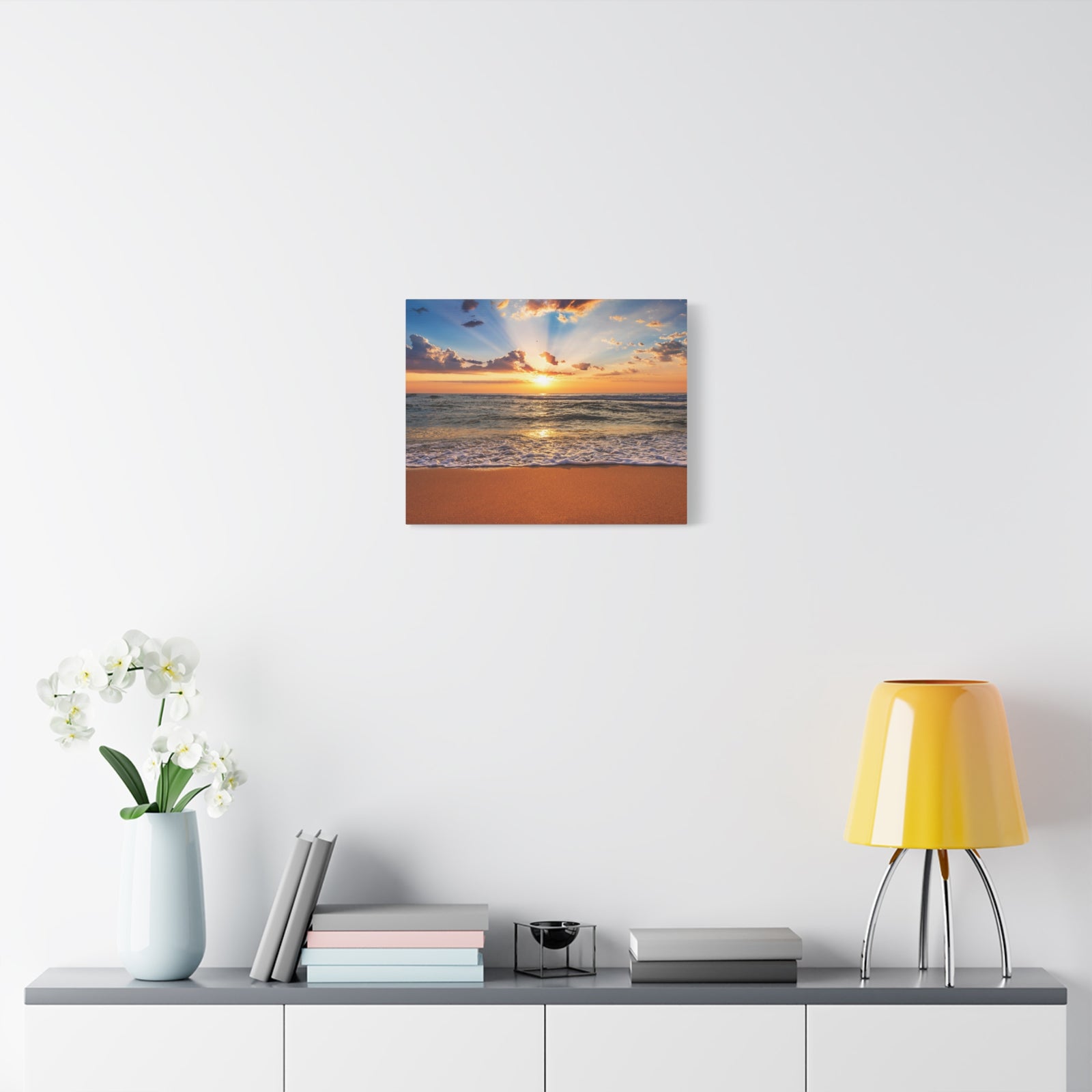 Beach Sunrise Deep Blue Sky Ocean Canvas Wall Art for Home Decor Ready-to-Hang-Express Your Love Gifts