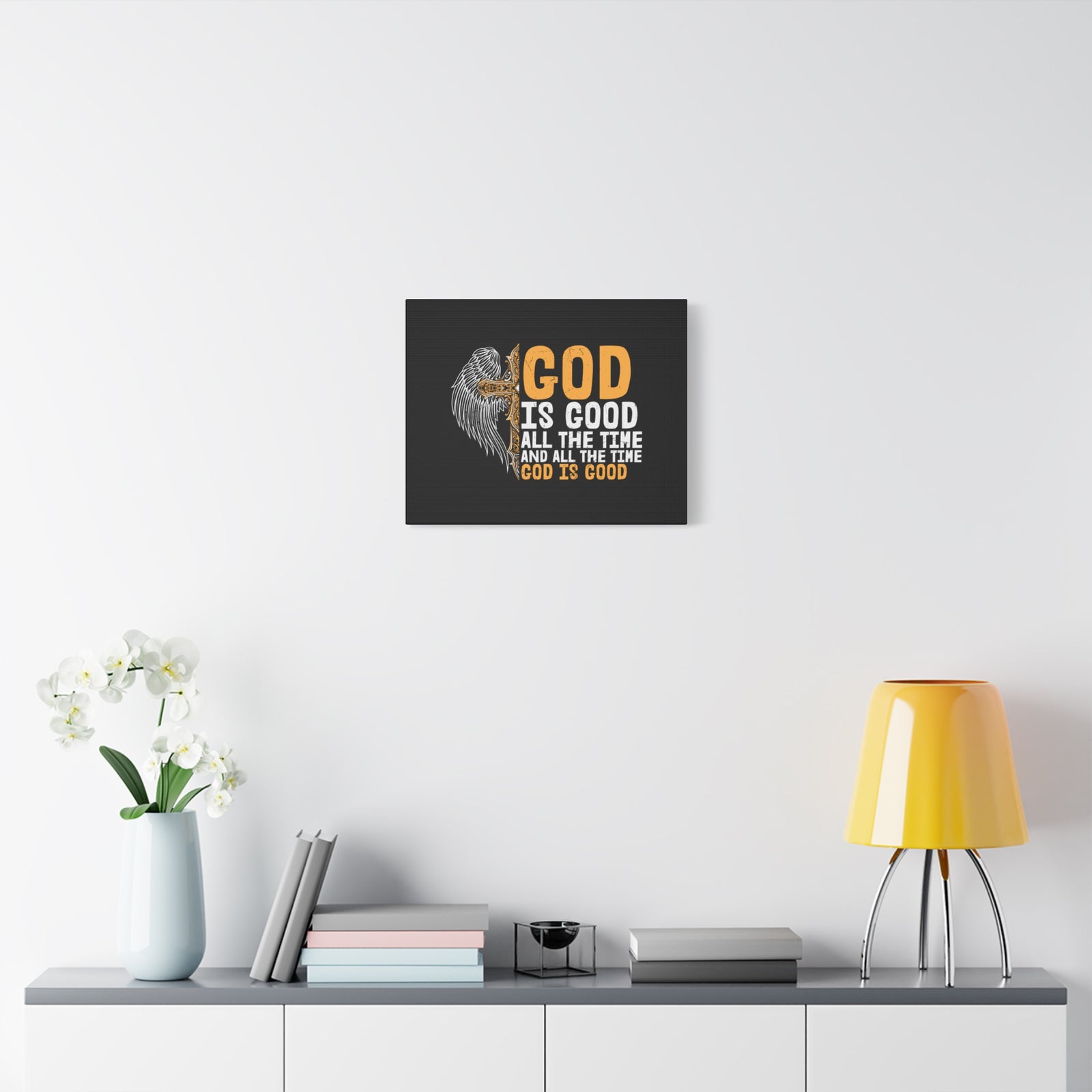 Scripture Canvas God Is Good Psalm 103:8 Yellow Christian Wall Art Bible Verse Print Ready to Hang-Express Your Love Gifts