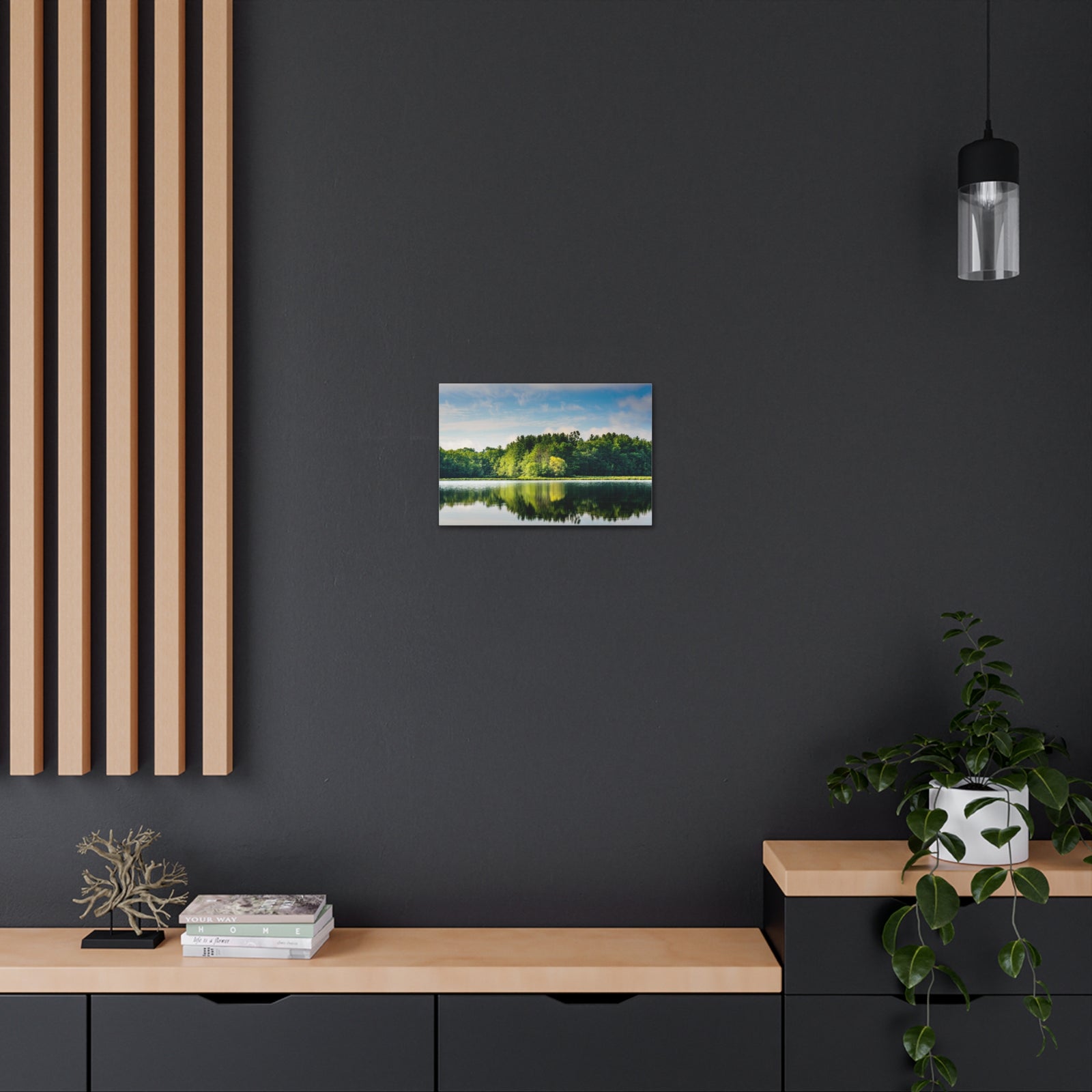 Green Forest Clear Lake Reflection Nature Wilderness Photography Canvas Wall Art for Home Decor Ready-to-Hang-Express Your Love Gifts
