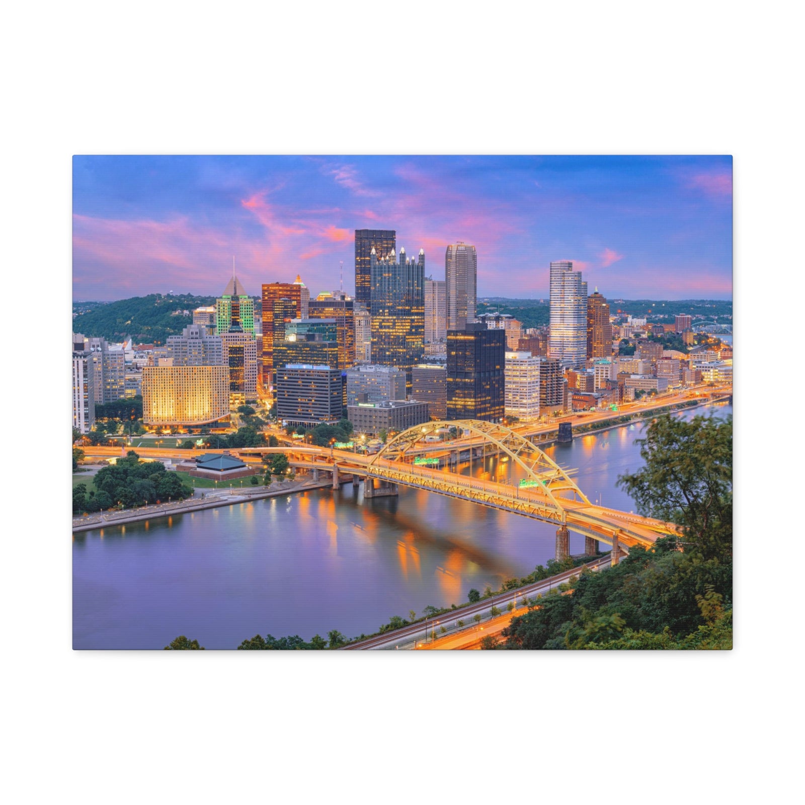 Pittsburgh Night Skyline Canvas Artwork High-Quality Breathtaking Stunning Cityscape for Home Decor Ready to Hang-Express Your Love Gifts