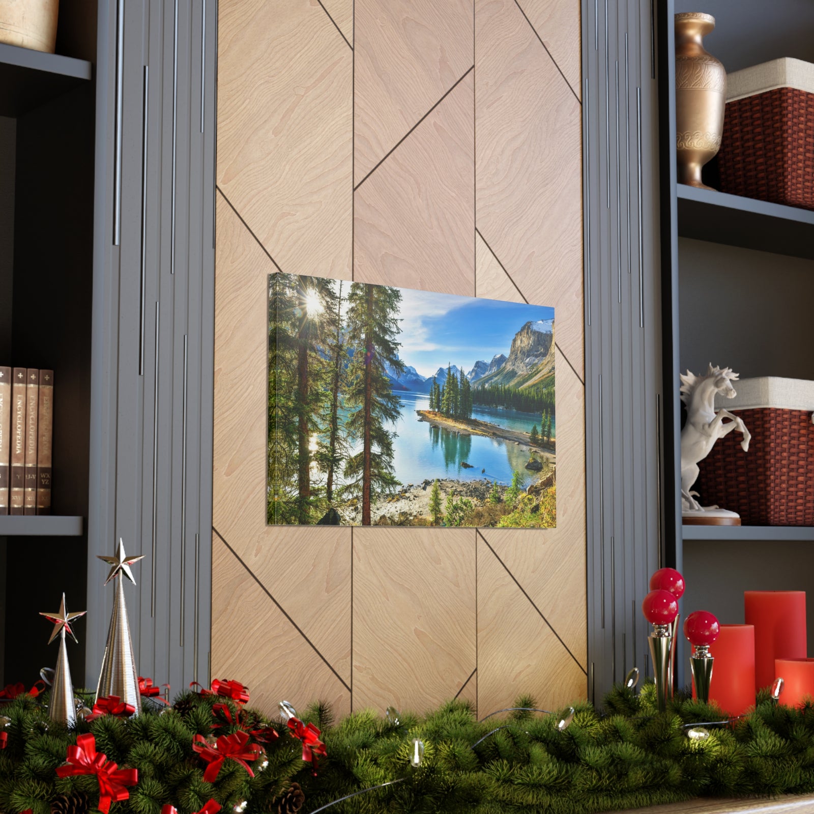 Mountain Lake Island Nature Wilderness Photography Canvas Wall Art for Home Decor Ready-to-Hang-Express Your Love Gifts