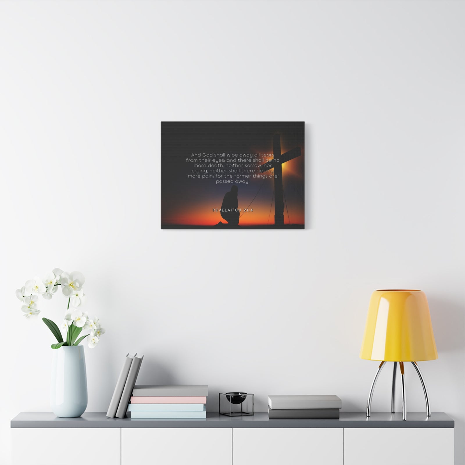 Scripture Canvas All Tears Revelation 21:4 Christian Wall Art Bible Verse Print Ready to Hang-Express Your Love Gifts
