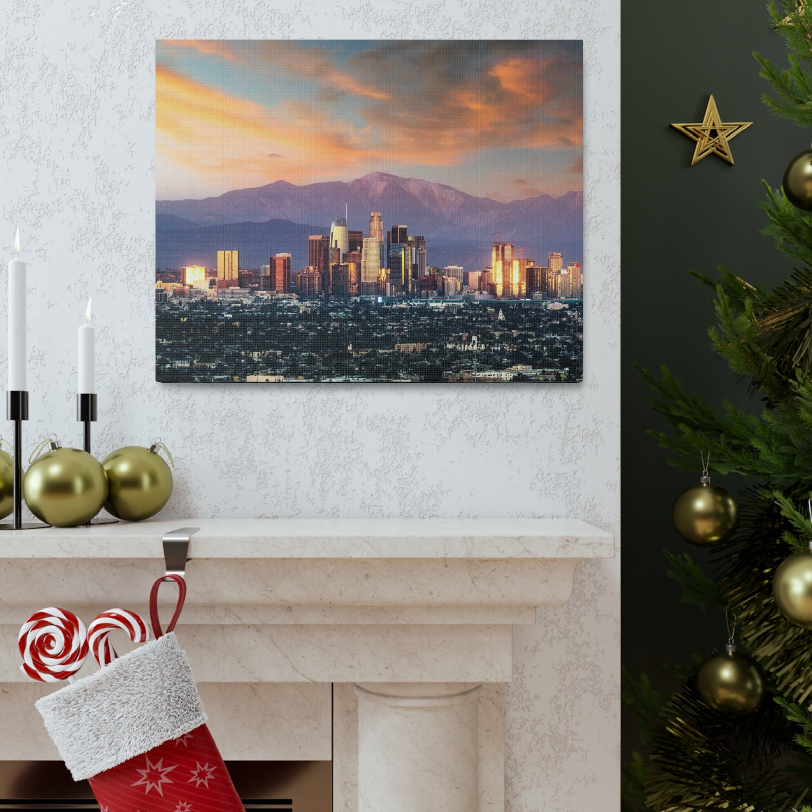 Los Angeles Daytime Skyline Canvas Artwork High-Quality Breathtaking Stunning Cityscape for Home Decor Ready to Hang-Express Your Love Gifts