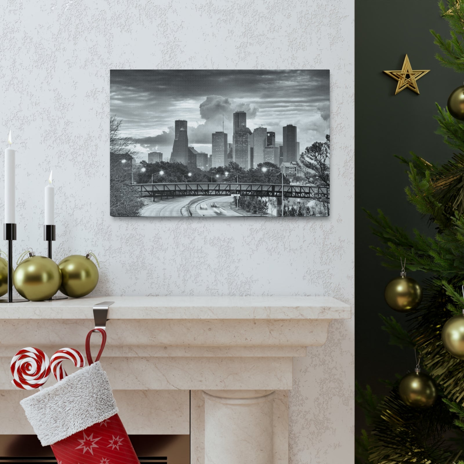 Houston Black And White Skyline Canvas Artwork High-Quality Breathtaking Stunning Cityscape for Home Decor Ready to Hang-Express Your Love Gifts