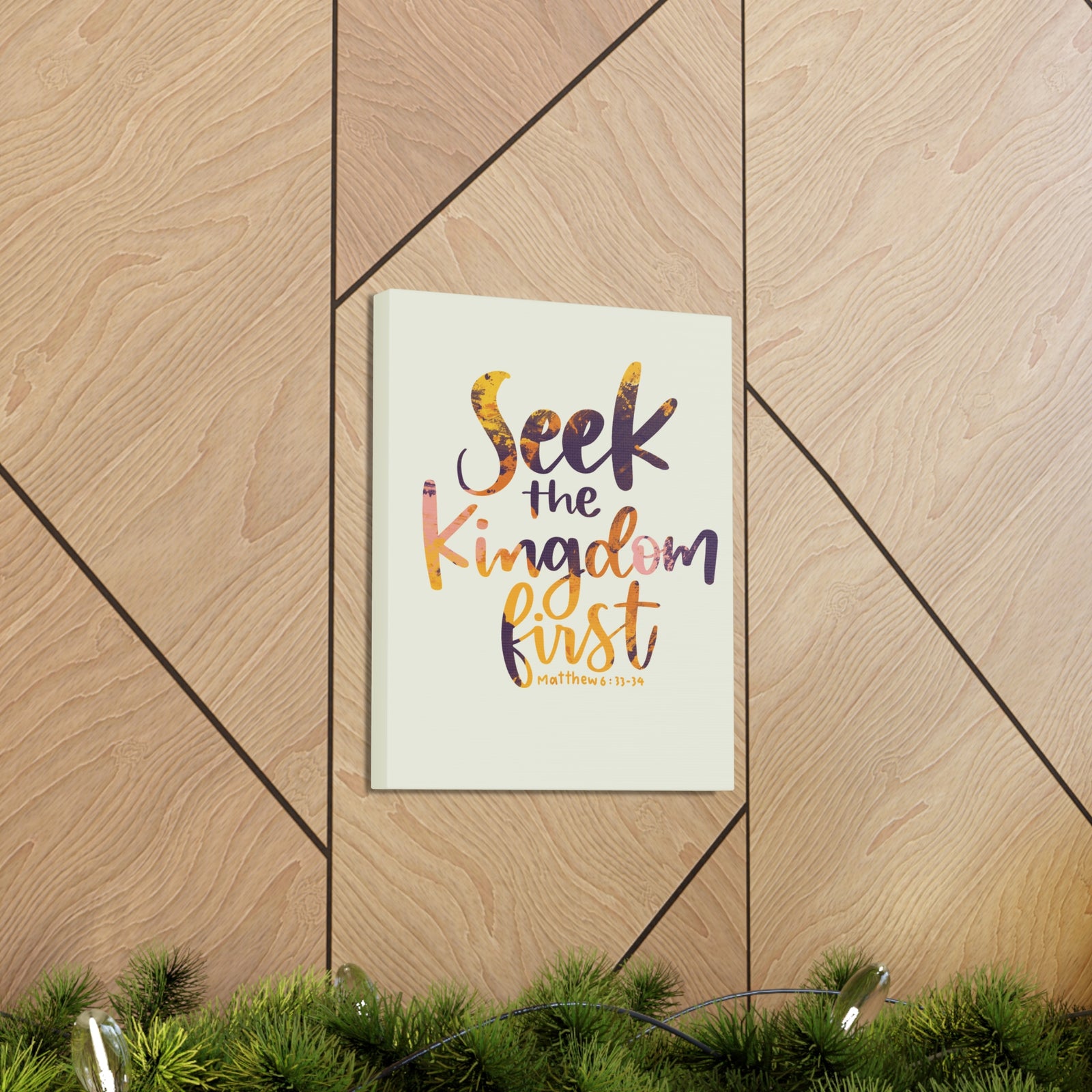 Scripture Canvas Seek The Kingdom First Matthew 6:33-34 Wall Art Bible Verse Print Ready to Hang-Express Your Love Gifts