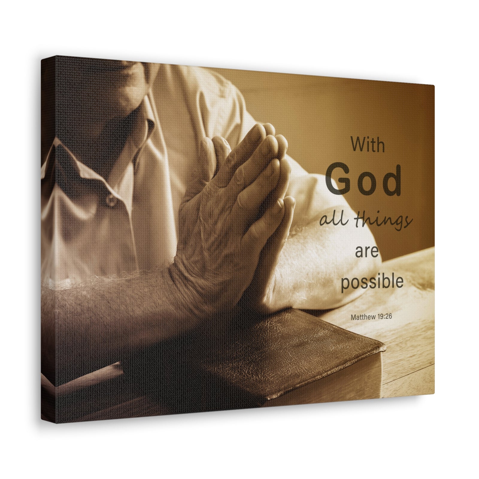 Scripture Walls With God Matthew 19:26 Praying Hands Bible Verse Canvas Christian Wall Art Ready to Hang-Express Your Love Gifts
